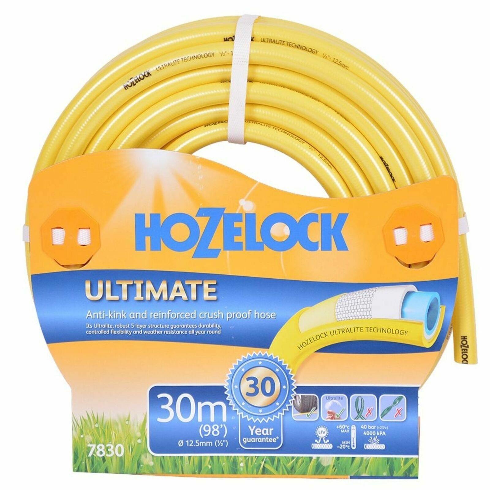 Hozelock 30m Ultimate Hose Pipe Garden Watering 7830 Crush Proof Anti Kink