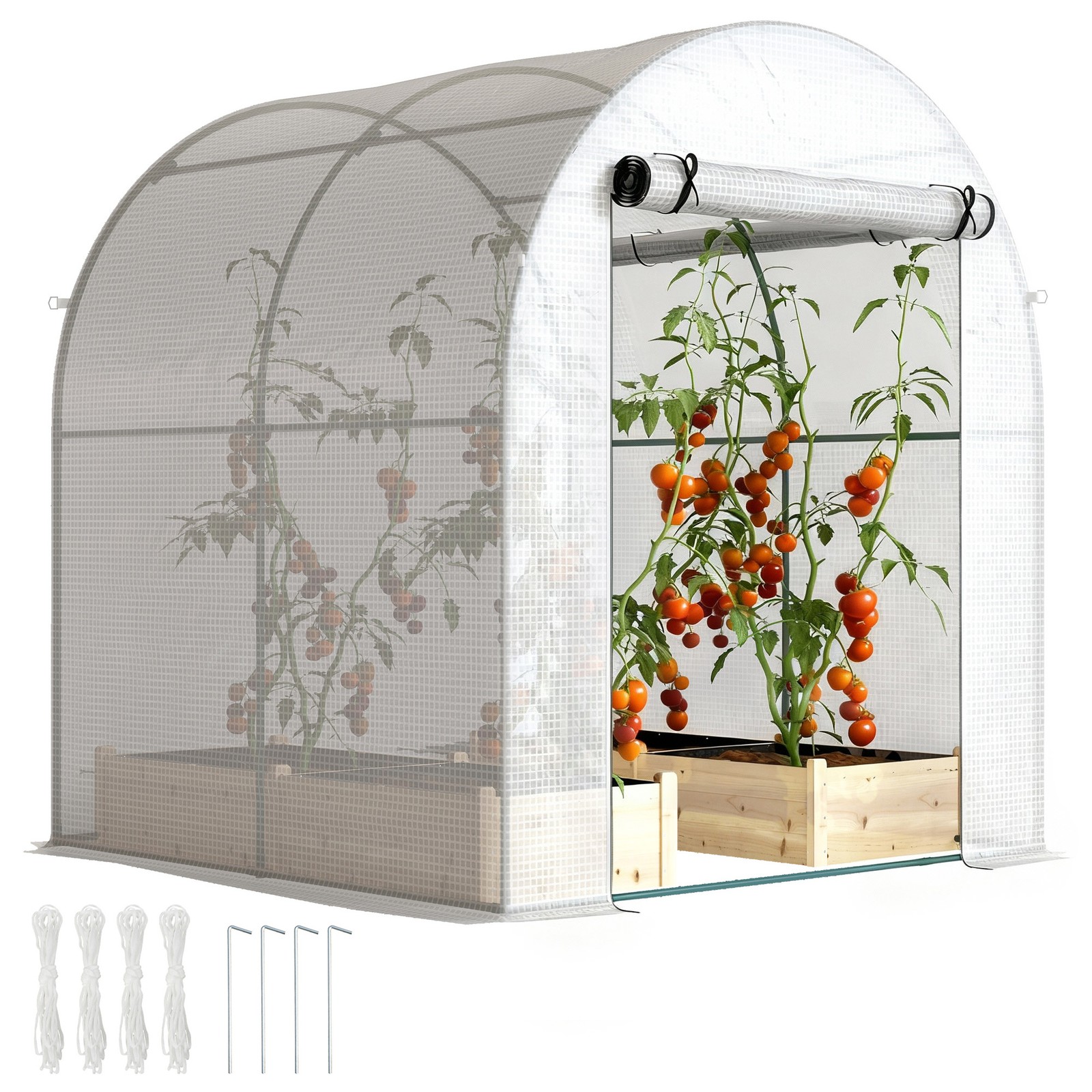 Outsunny Walk in Polytunnel Greenhouse with Roll-up Window and Door, White