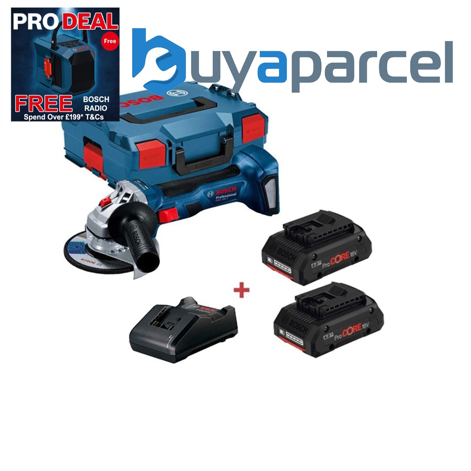 Bosch GWS 18V-7 125 18v 125mm Brushless Angle Grinder L-BOXX - 2 x 4ah ProCore