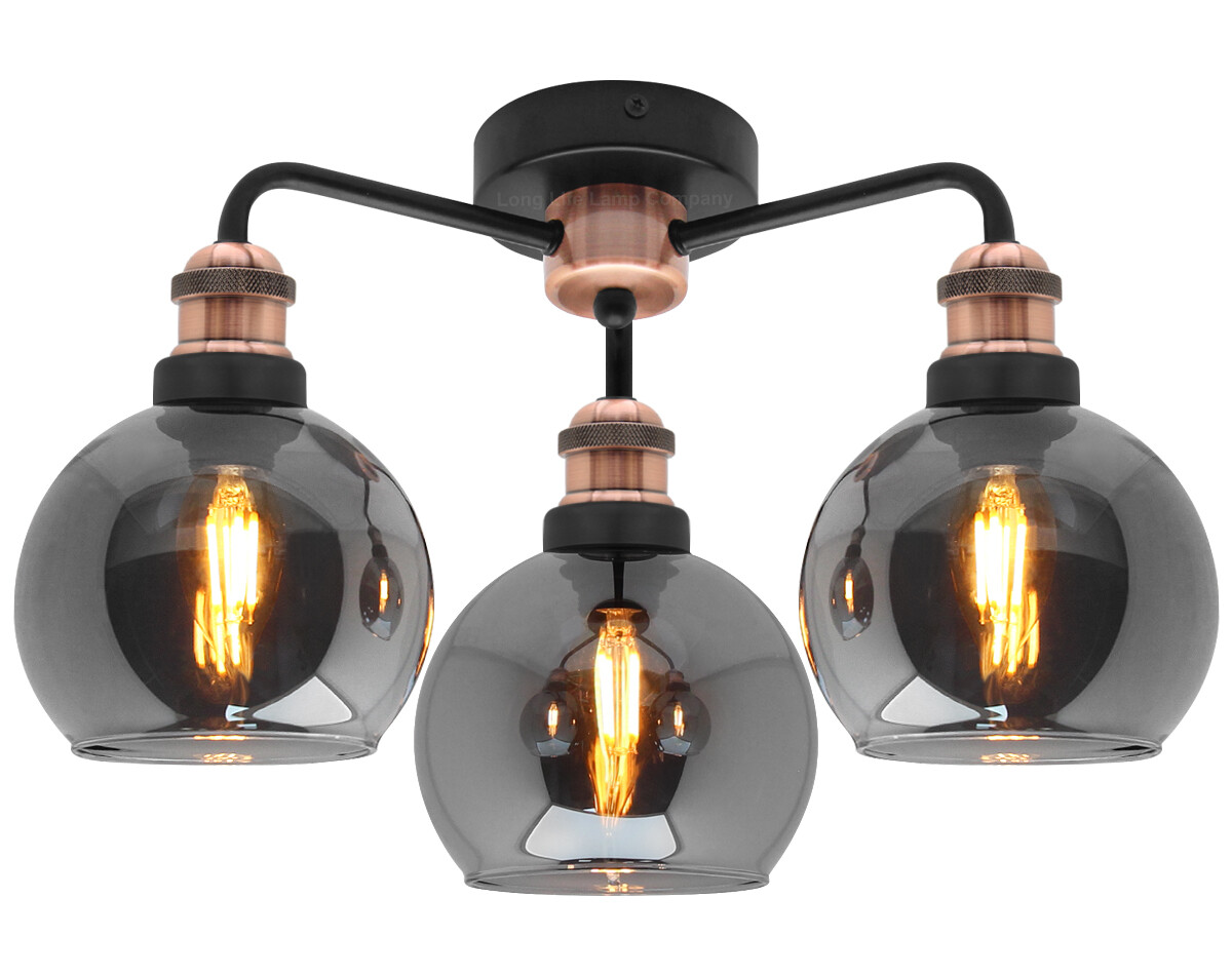 Modern Vintage Grey Glass Ceiling Light 3 Globe Shades Round Chandelier M0232