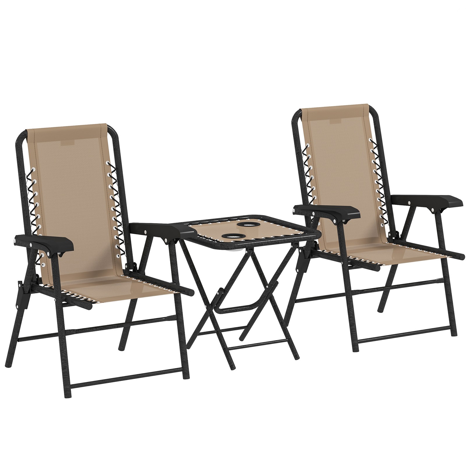 Outsunny 3 Pieces Folding Garden Bistro Set with Cup Holders, Khaki
