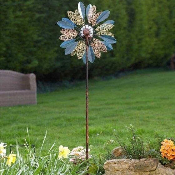 Solar LED Wind Spinner Light Up Garden Ornament Outdoor Lighting 1.3m Large