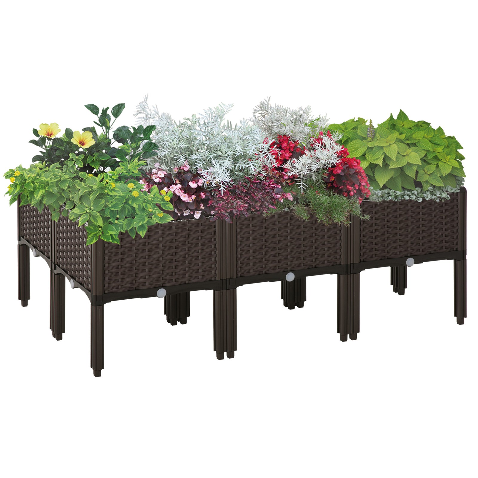 Outsunny 6-piece Elevated Flower Bed Vegetable Herb Planter Plastic, Brown