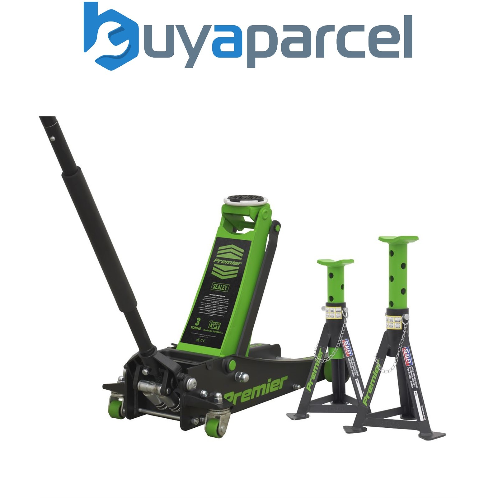 Sealey 3040AGCOMBO1 Premier Trolley Jack 3 Tonne & Axle Stands (Pair) 3 Tonne pe