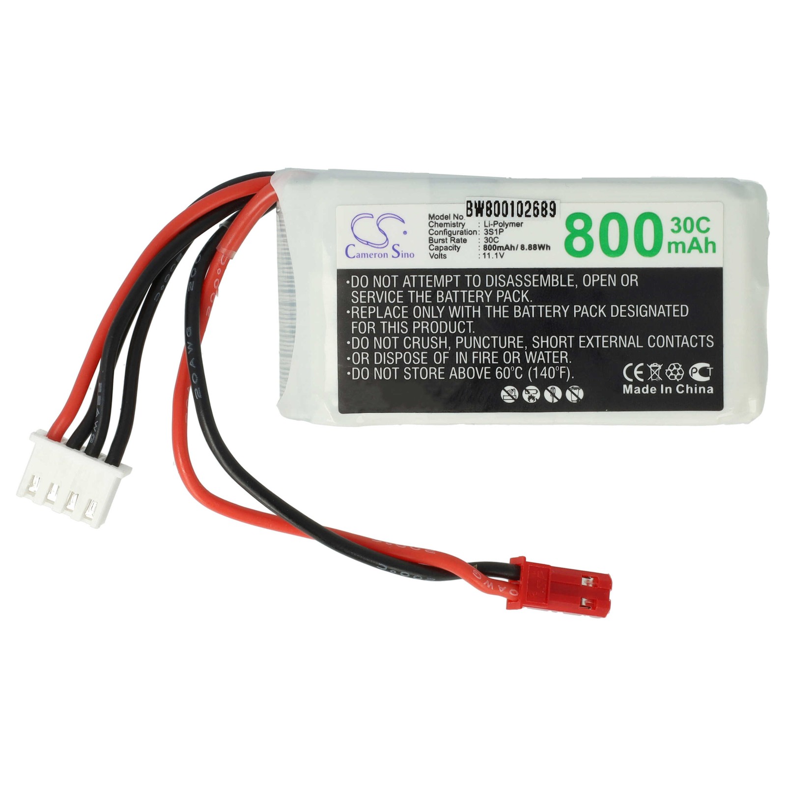 RC Battery Model Construction JST-SYP-2P 800mAh 11.1V Li-polymer