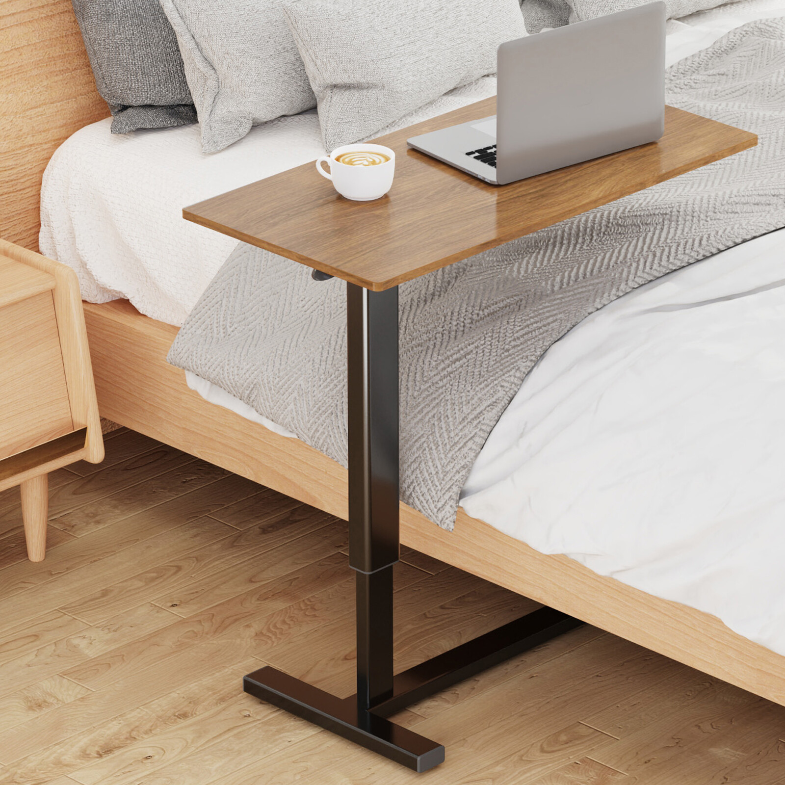Over Bed Sofa Couch Laptop Table C Shaped Mobile Side Table Height Adjustable