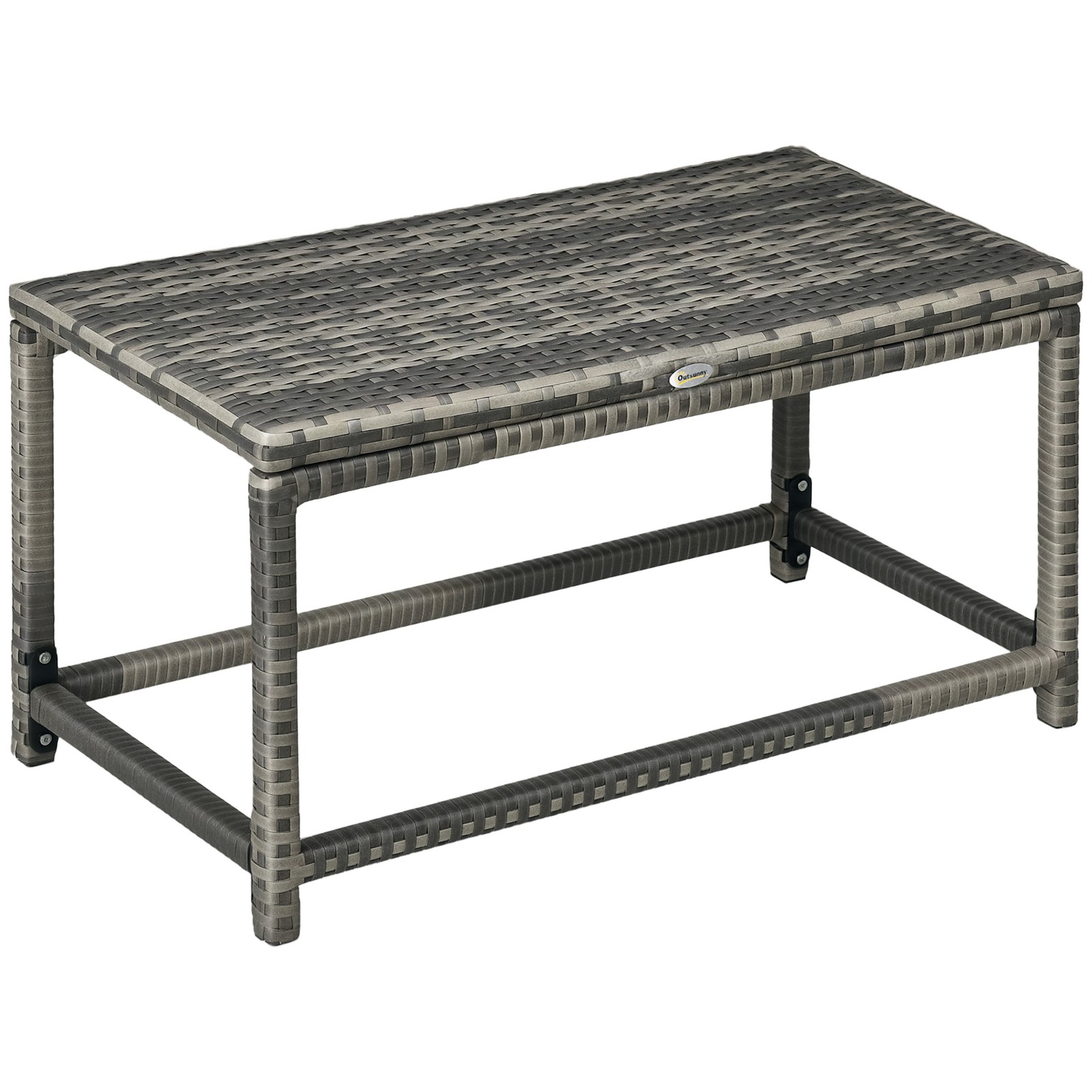 Outsunny Outdoor Coffee Table, PE Rattan Side Table w/ Plastic Board, Grey