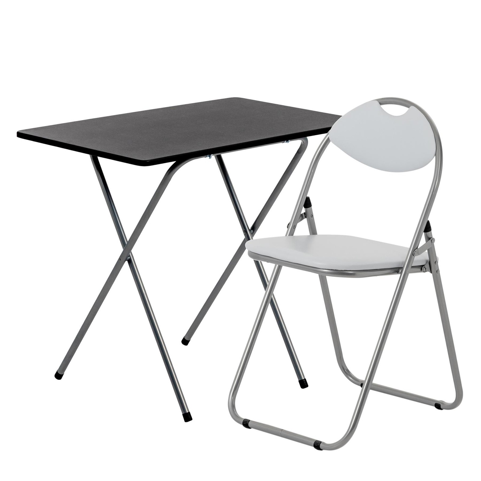 Folding Desk & Chair Set Home Office Workstation Laptop Wooden Top White/White