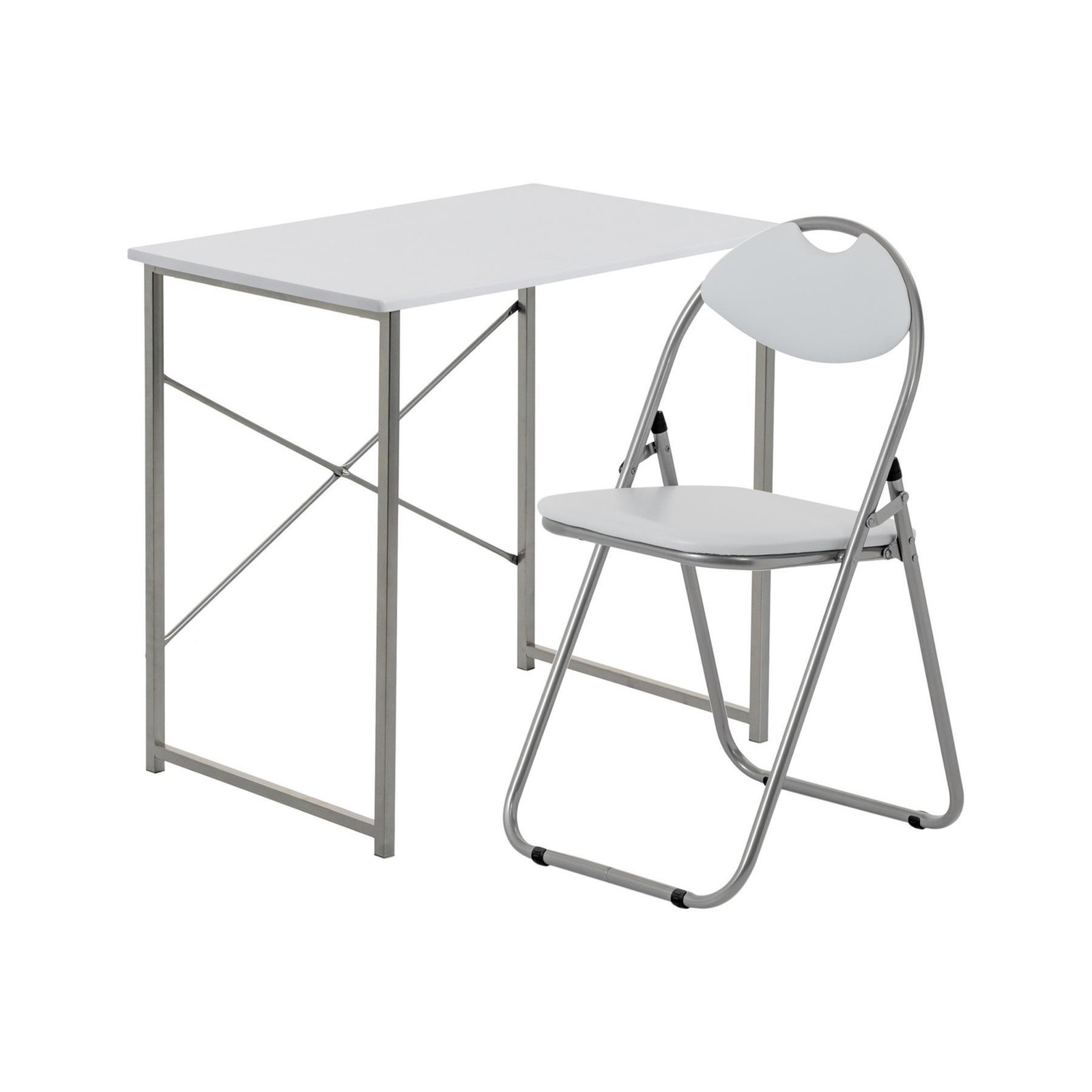 Computer Desk & Chair Set Small Home Office Workstation PC Laptop White/White