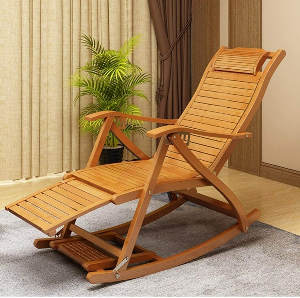 Adjustable Bamboo Rocking Chair Folding Lounger Recliner Armchair Garden Patio