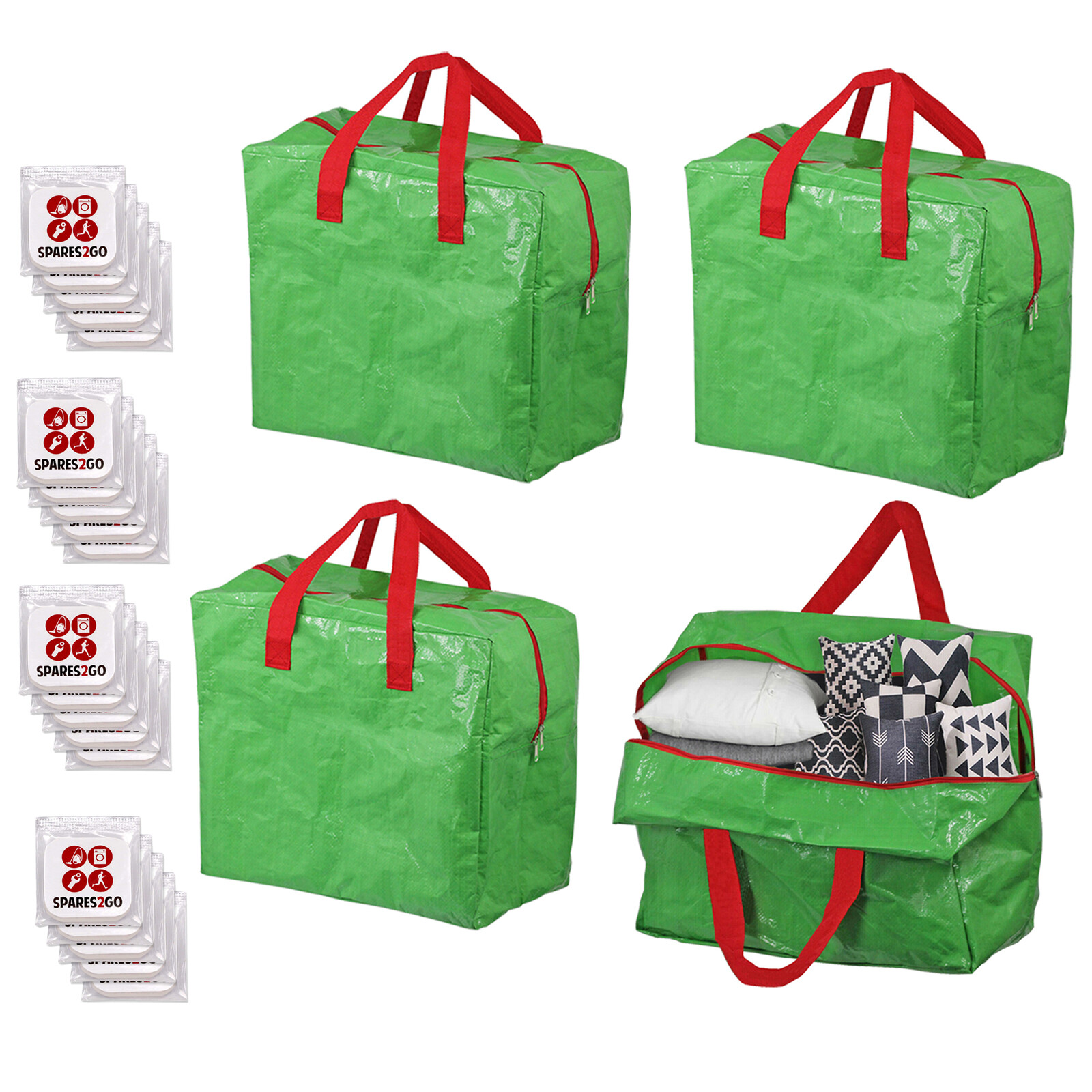 Large Storage Bag Zipped Duvet Bedding Pillow Zip Green 50L x 4 + Fresh