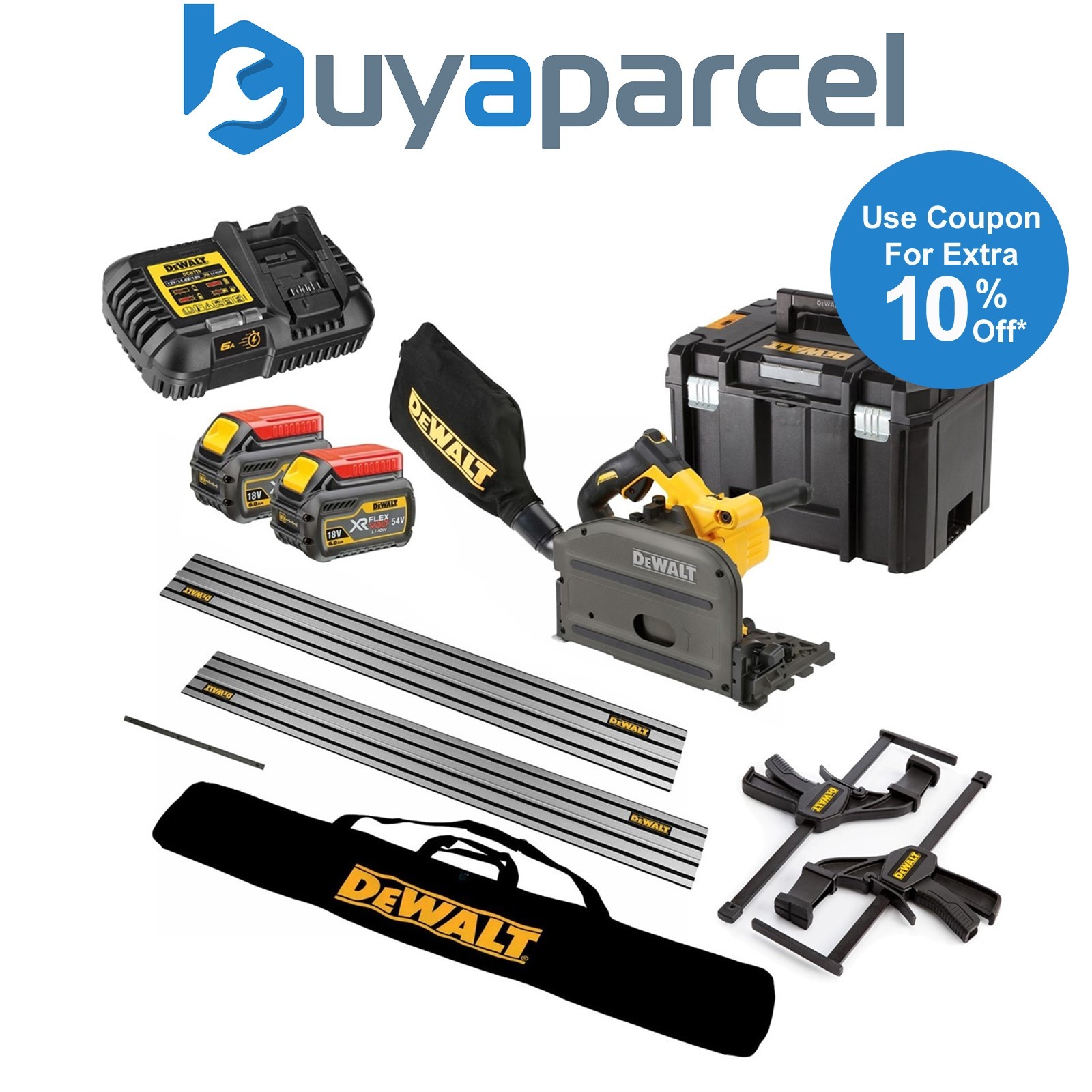 Dewalt DCS520T2 54v XR FLEXVOLT Cordless Plunge Saw + 2 Guide Rails + Clamps ++