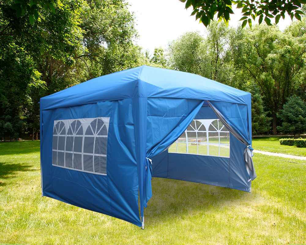3x3m Blue Pop Up Gazebo Marquee Outdoor Garden Party Tent Canopy With 4 Sides