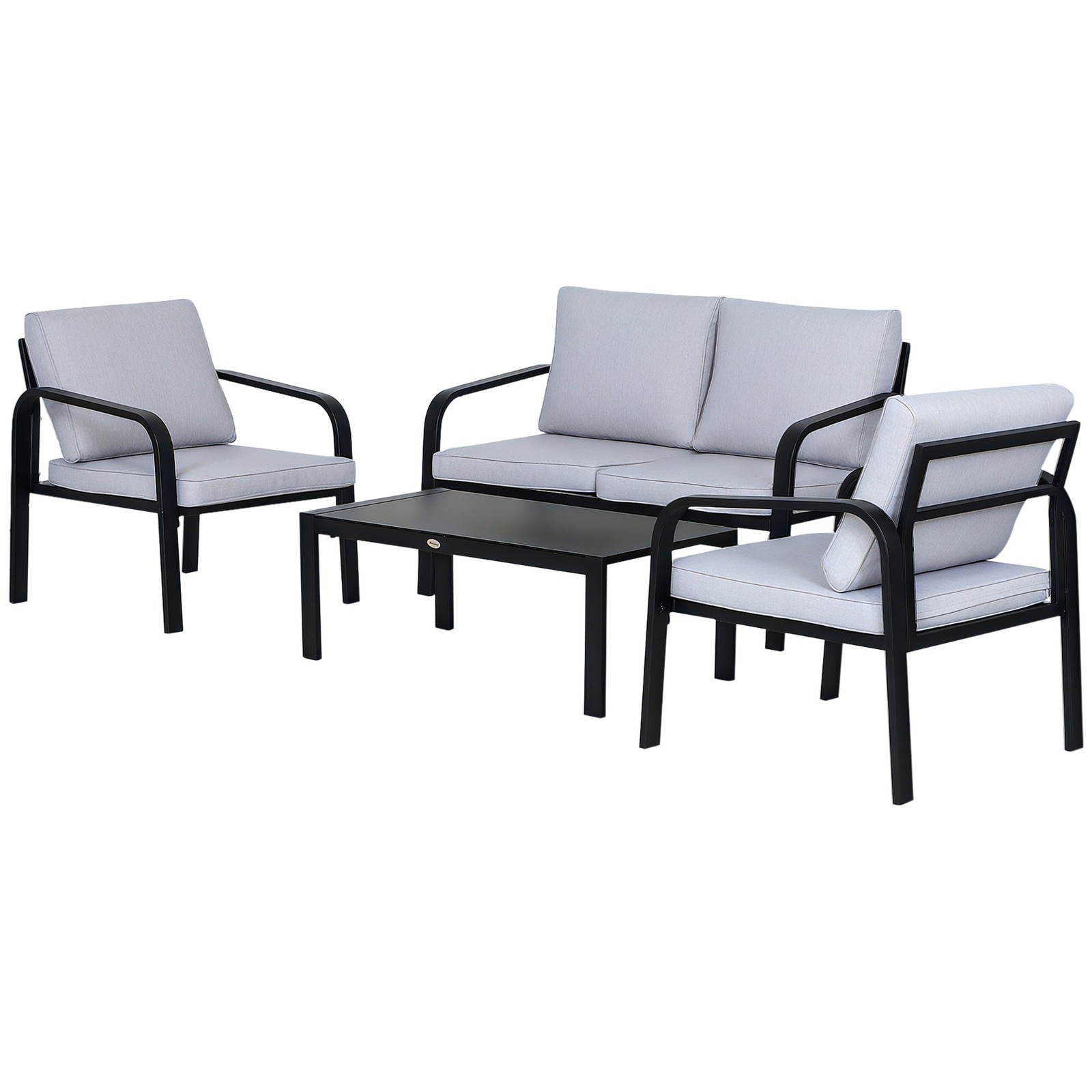 Outsunny 4pcs Garden Sectional Loveseat Chairs Table Furniture w/ Cushion, Black