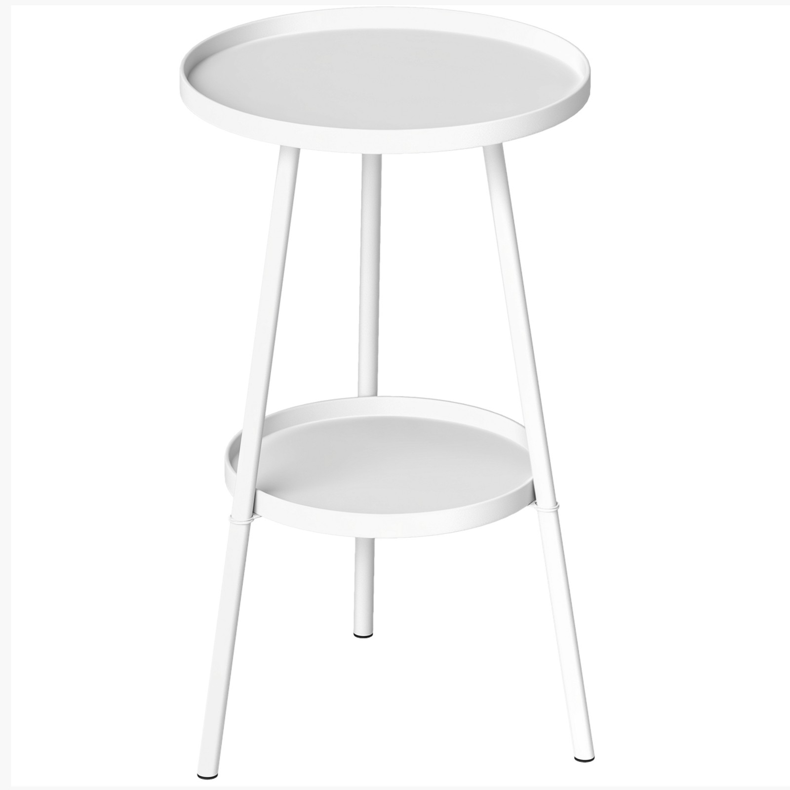 Outsunny Round Garden Table, 2-Tier Metal Patio Table Coffee Table, White