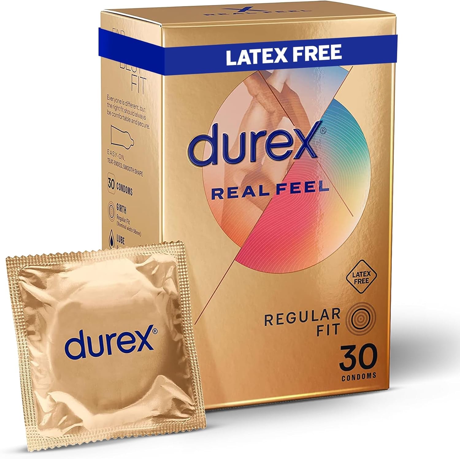Durex Real Feel, 30 Condoms, Regular Fit, Latex Free Condoms, Extra Silicone Lu