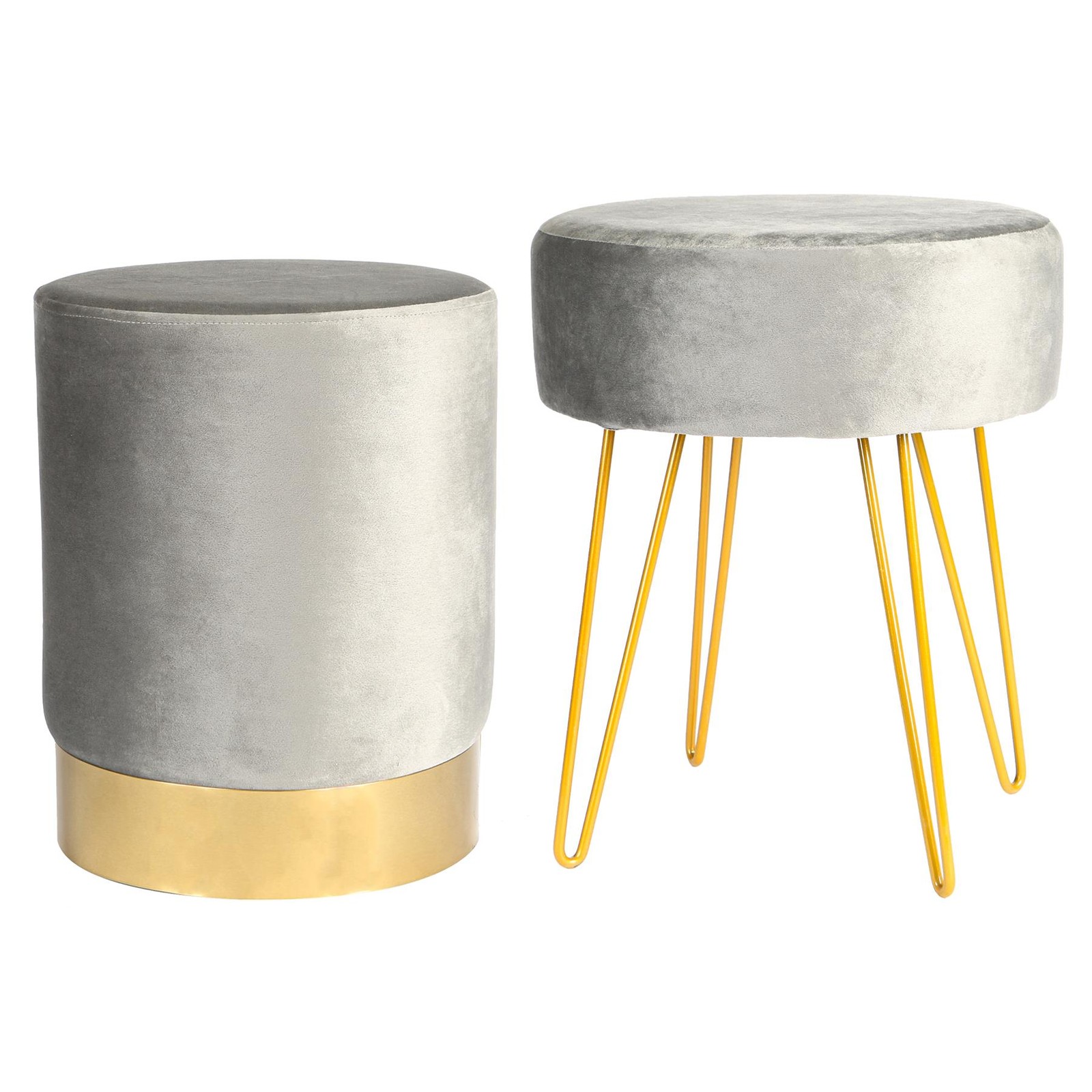 2 Piece Round Velvet Footstools Set Bedroom Dressing Table Accent Pouffe Grey