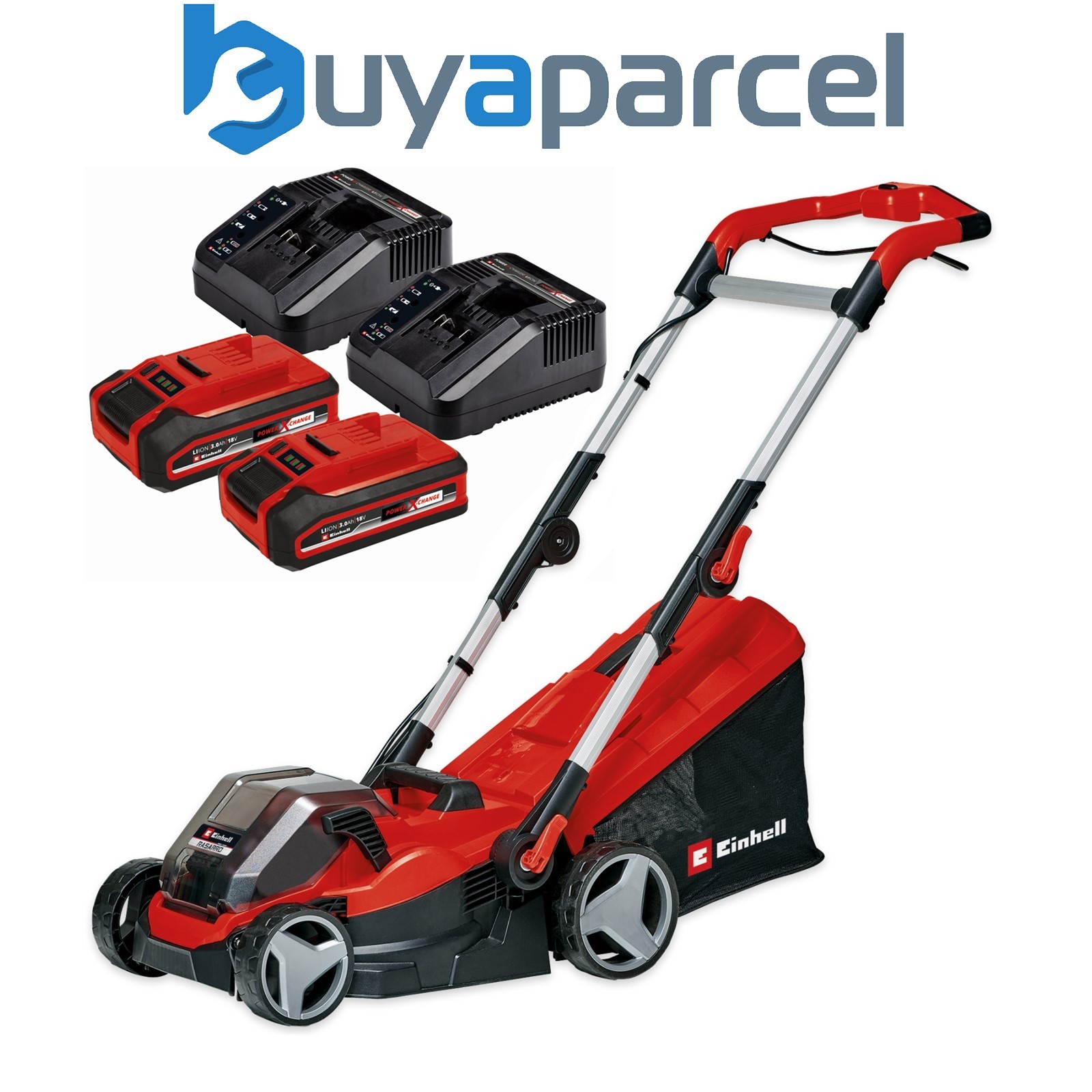 Einhell Twin 18v/36v Lawnmower 34cm 2 x 3Ah Battery + Grass Trimmer Strimmer