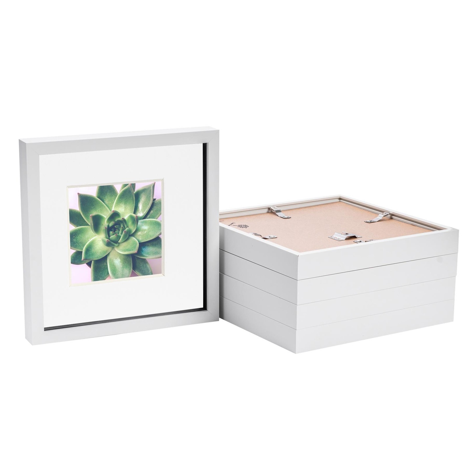 5x 3D Box Photo Frames Picture Display 10 x 10" with 6 x 6" Mount White/White