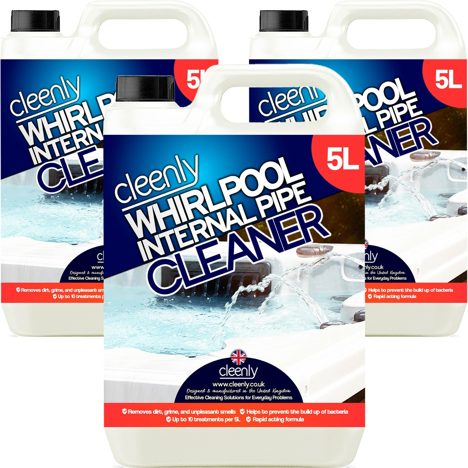 Cleenly Hygienic Whirlpool and Hot Tub Spa Bath Internal Pipe Cleaner 3 x 5L