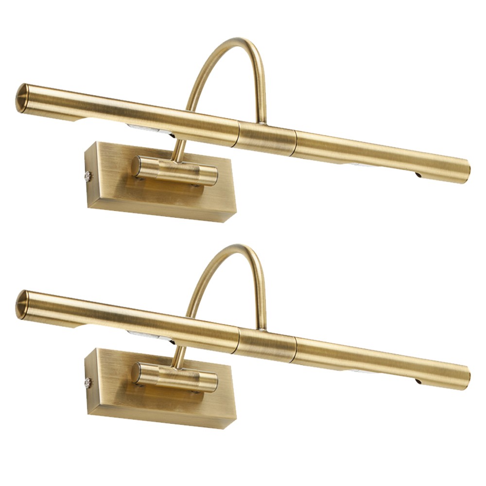 2x Wall Lights Picture Display Lamps Antique Brass Light Fitting Mains Powered