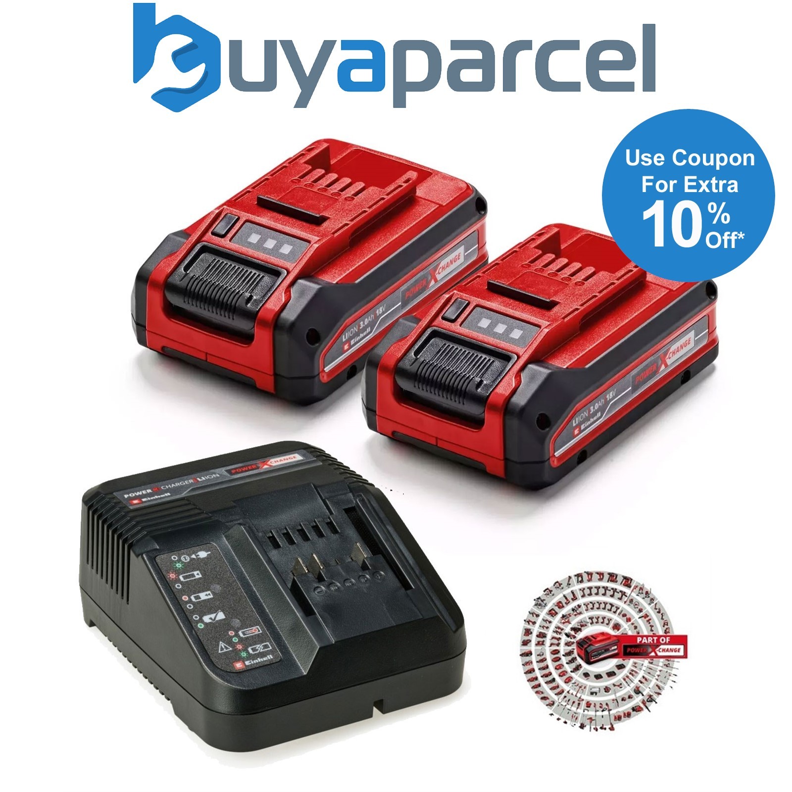 Einhell Professional 18v 3.0Ah PLUS Battery x 2 + Fast Charger PXC Starter Kit