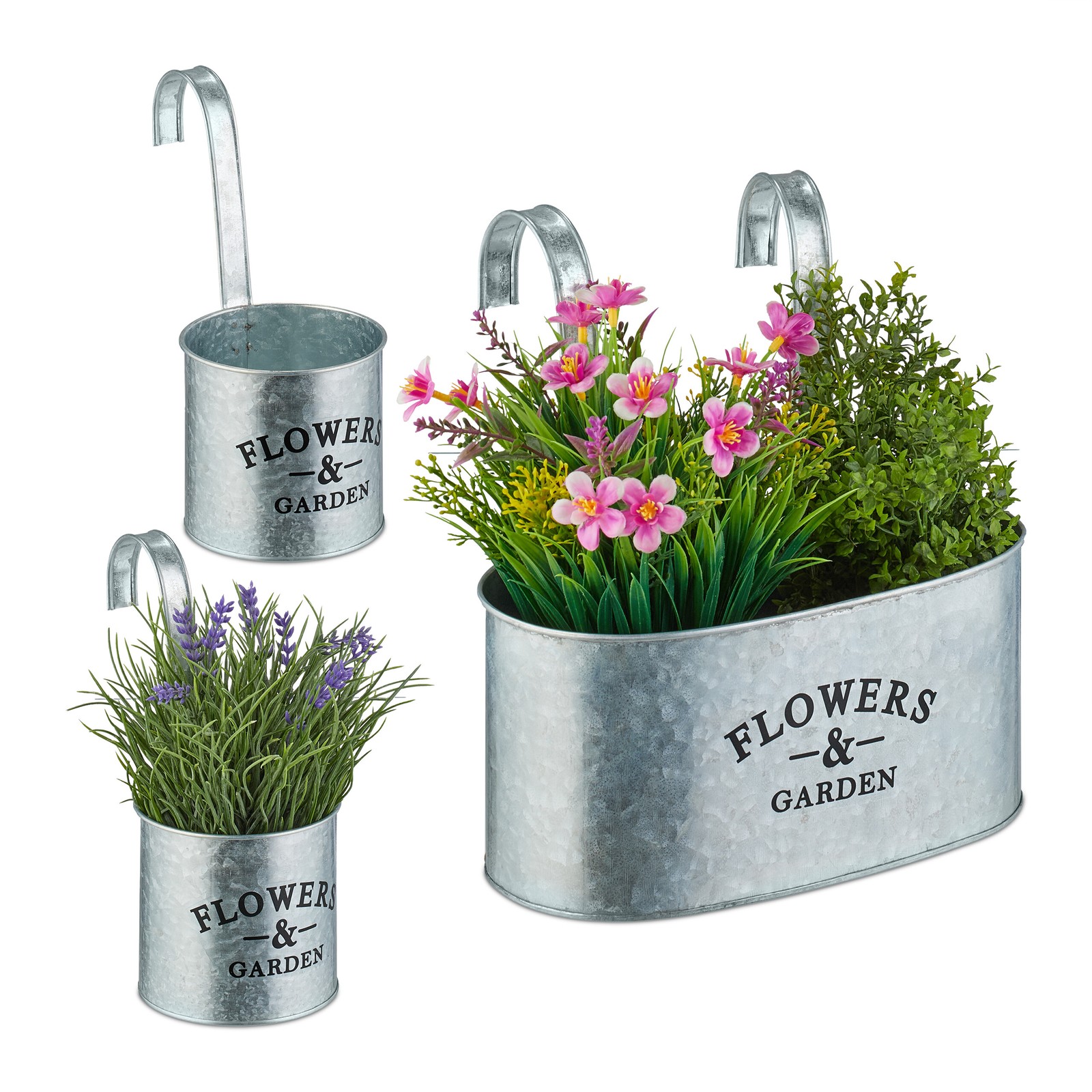 Hanging Plant Pots Set of 3 Metal Herb Flower Holder Balcony Garden Silver
