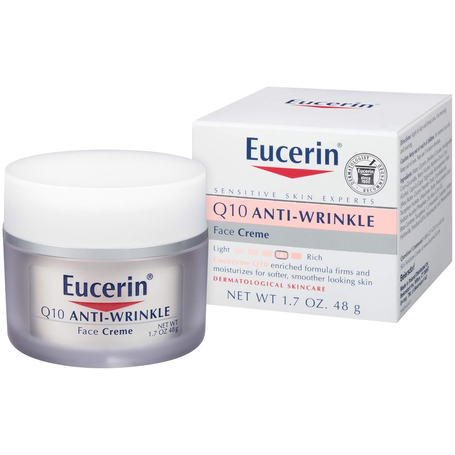 Eucerin Q10 Anti-Wrinkle Face Cream, Unscented Face Cream for Sensitive Skin, 1