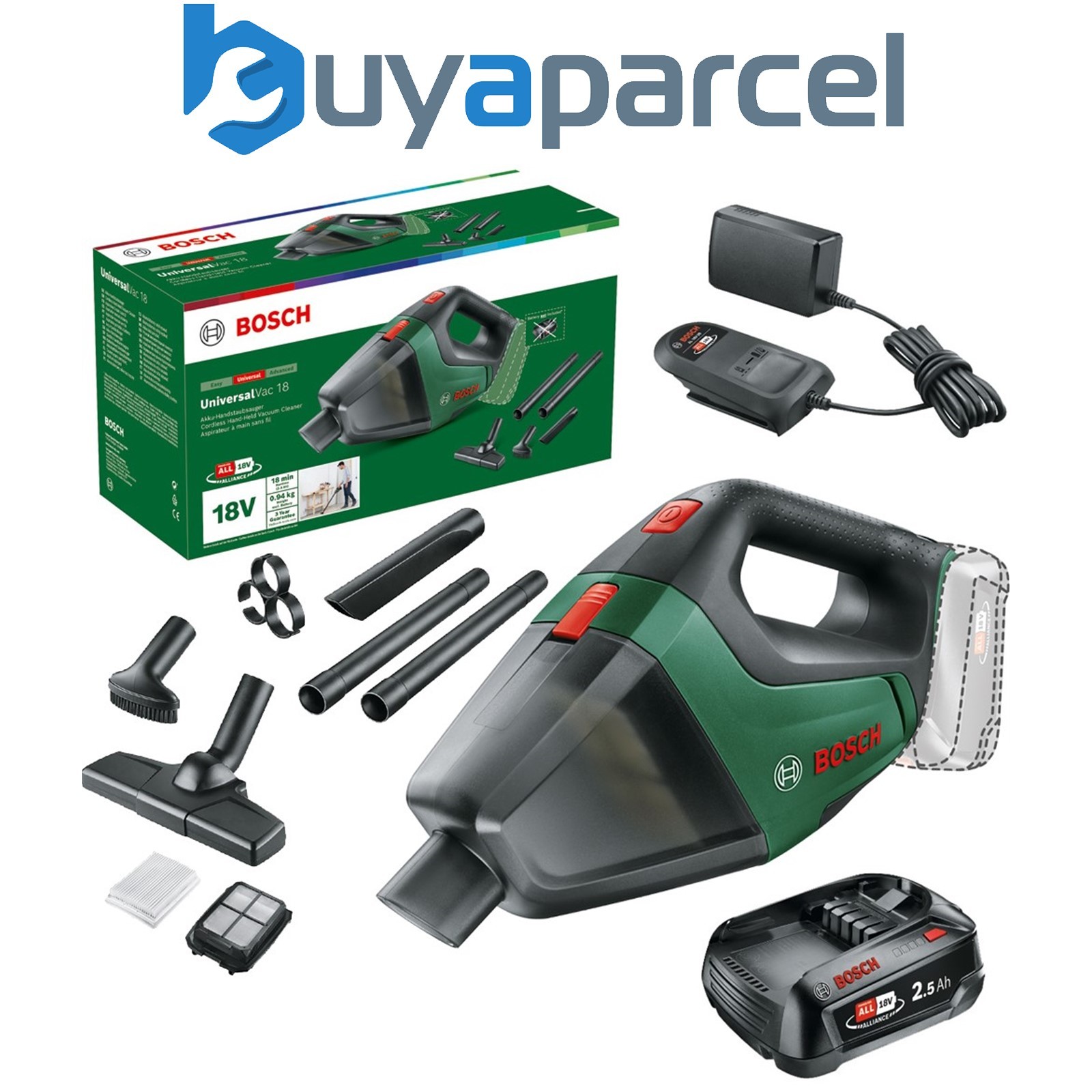 Bosch 06033B9102 18v Vacuum Cleaner UniversalVac + Nozzles + 2.5AH Battery Kit