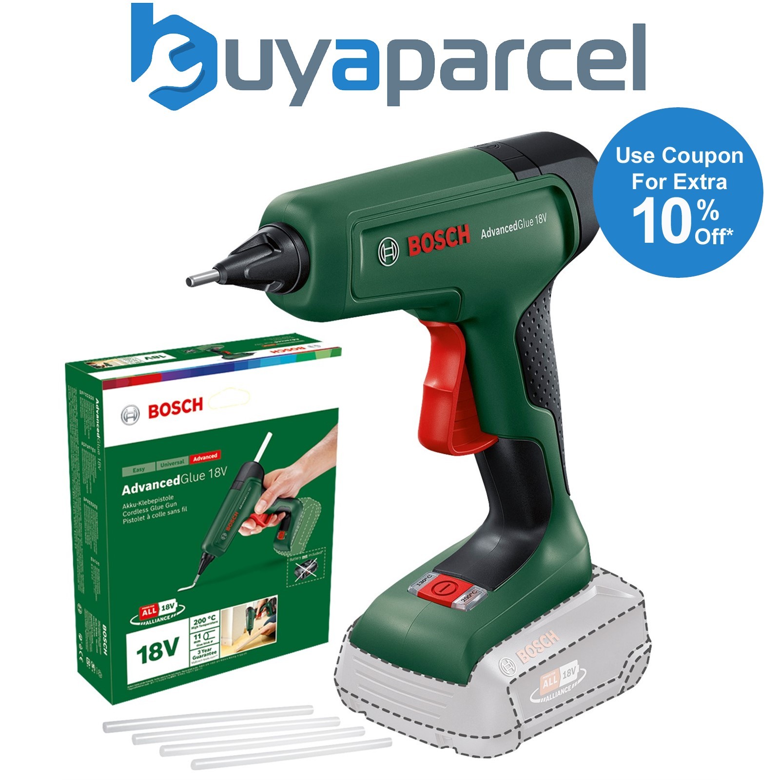 Bosch AdvancedGlue 18V Cordless Glue Gun + Glue Sticks 0603264800 Bare Tool
