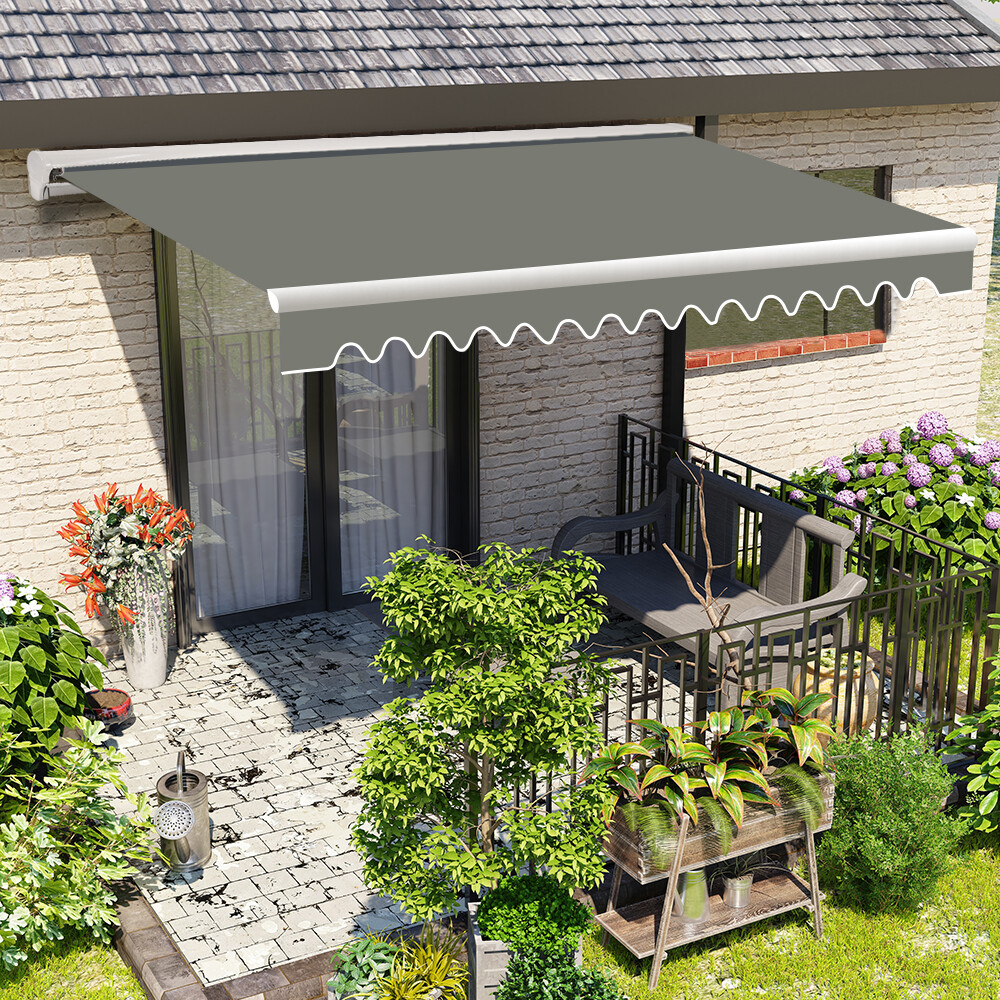 3.5x2.5m Grey Retractable Garden Patio Awning Half Cassette Manual Control Shade