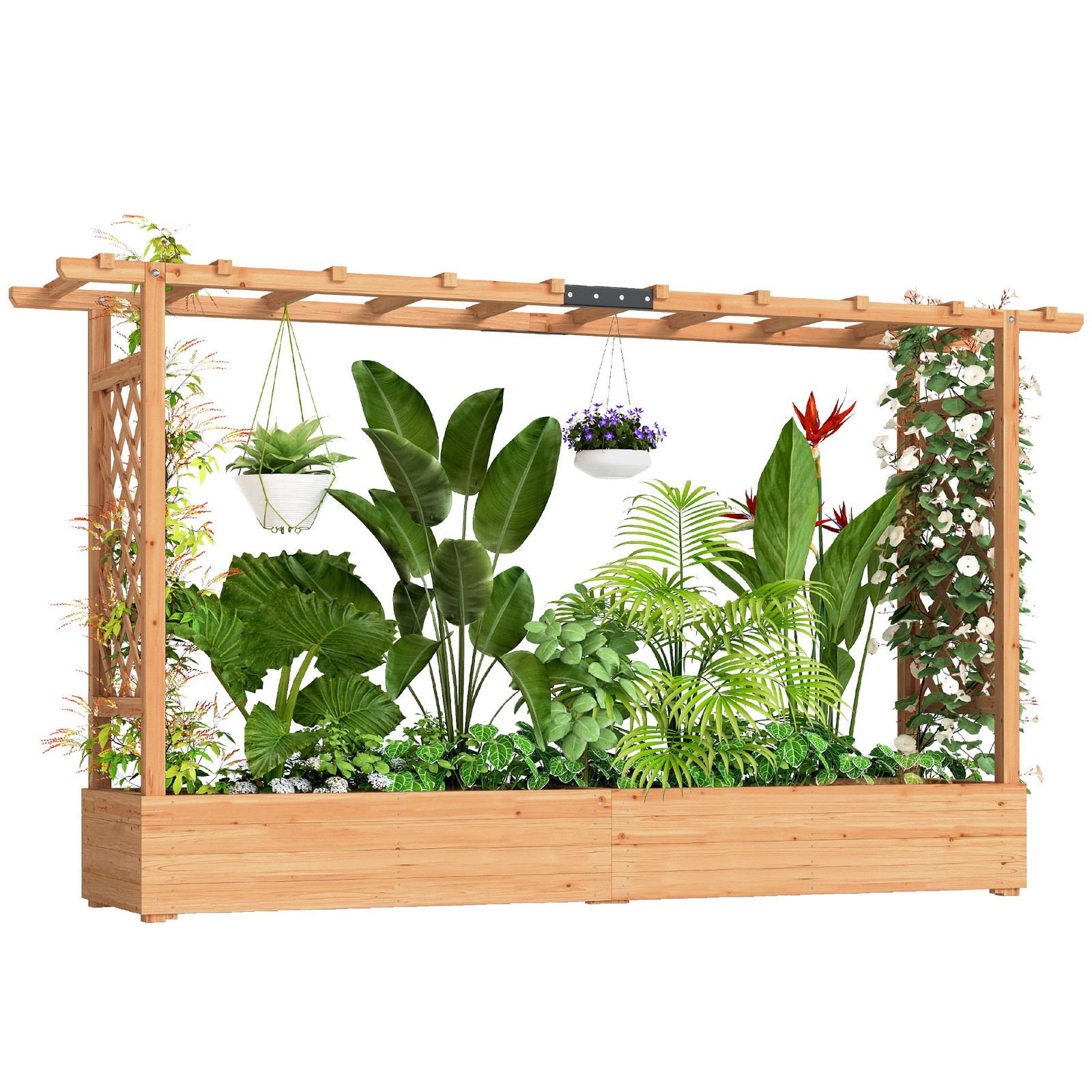 Outsunny Raised Bed for Garden with Trellis, 200 x 44 x 113.5 cm, Natural