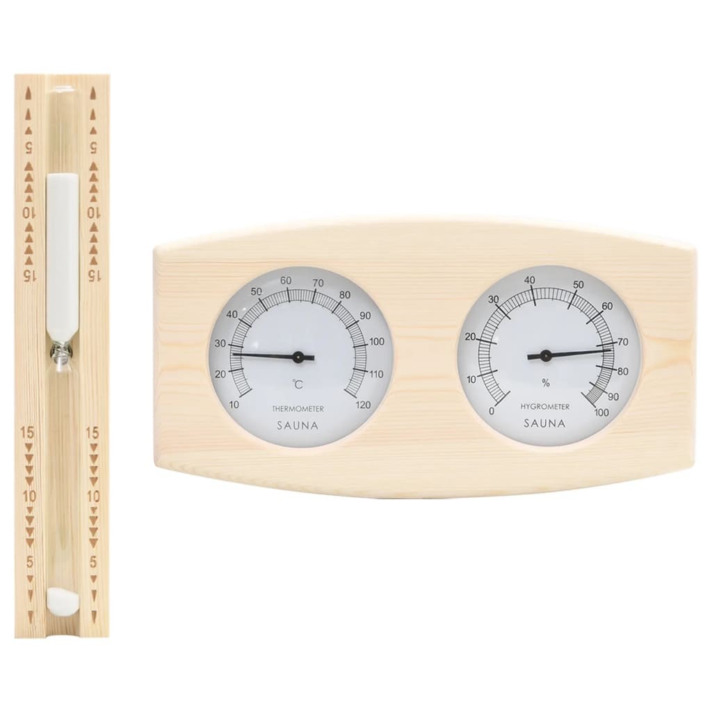 Solid Wood Pine 2 in 1 Sauna Hygrothermograph&Sand Timer Set Hourglass vidaXL