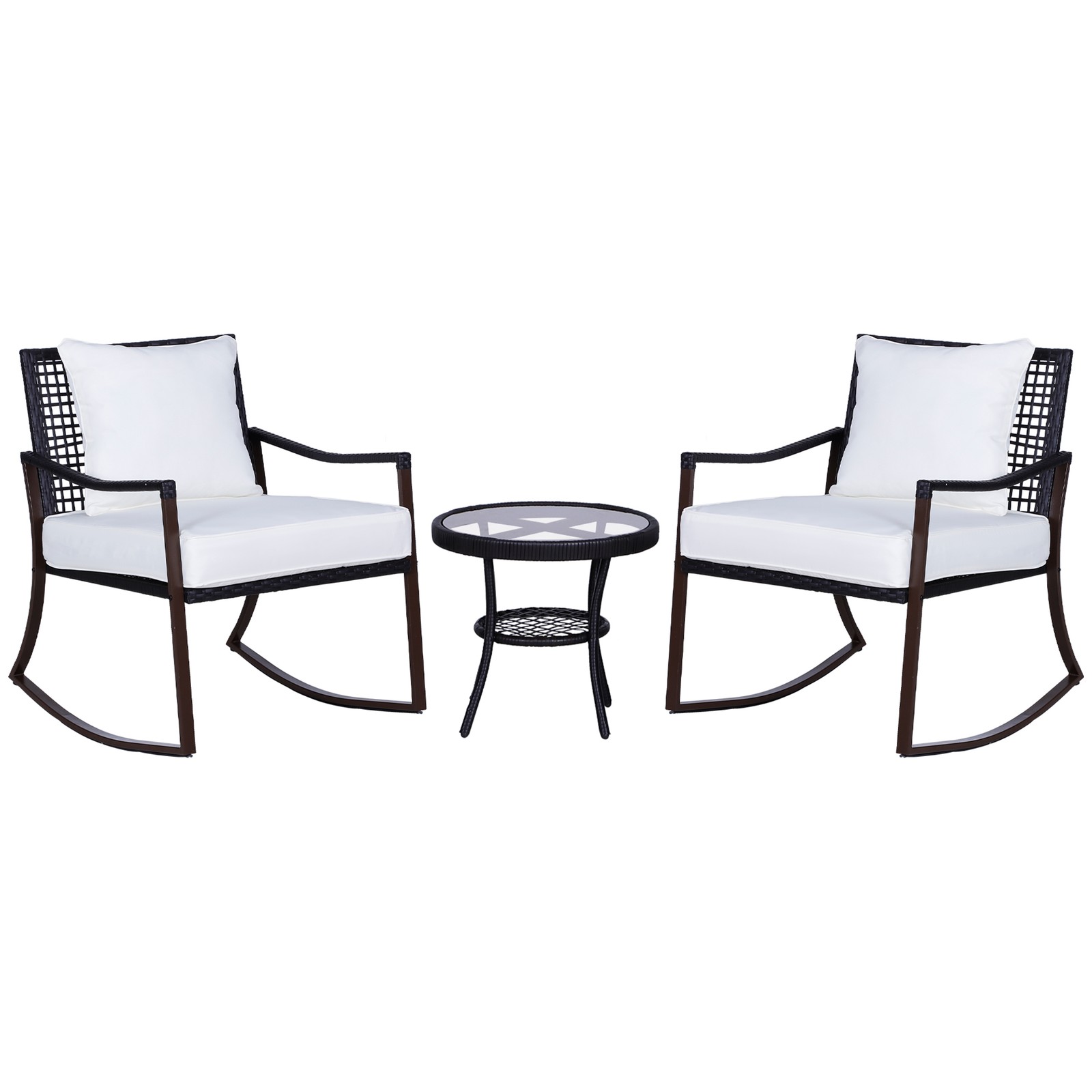 Outsunny 3 Pieces Rocking Chair Bistro Set Furniture Rattan Wicker Brown