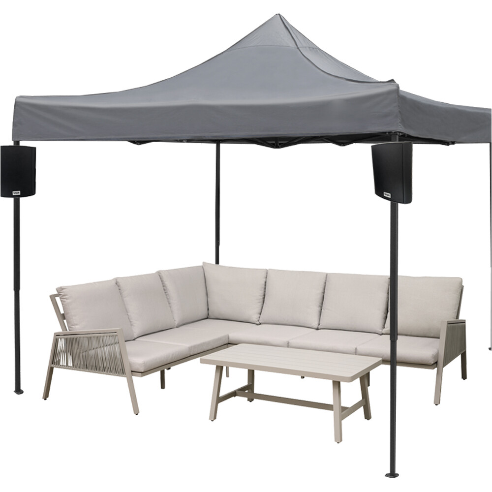 6pc Garden Sofa Set Pop-up Gazebo & Outdoor Speaker System - Coffee Table Party