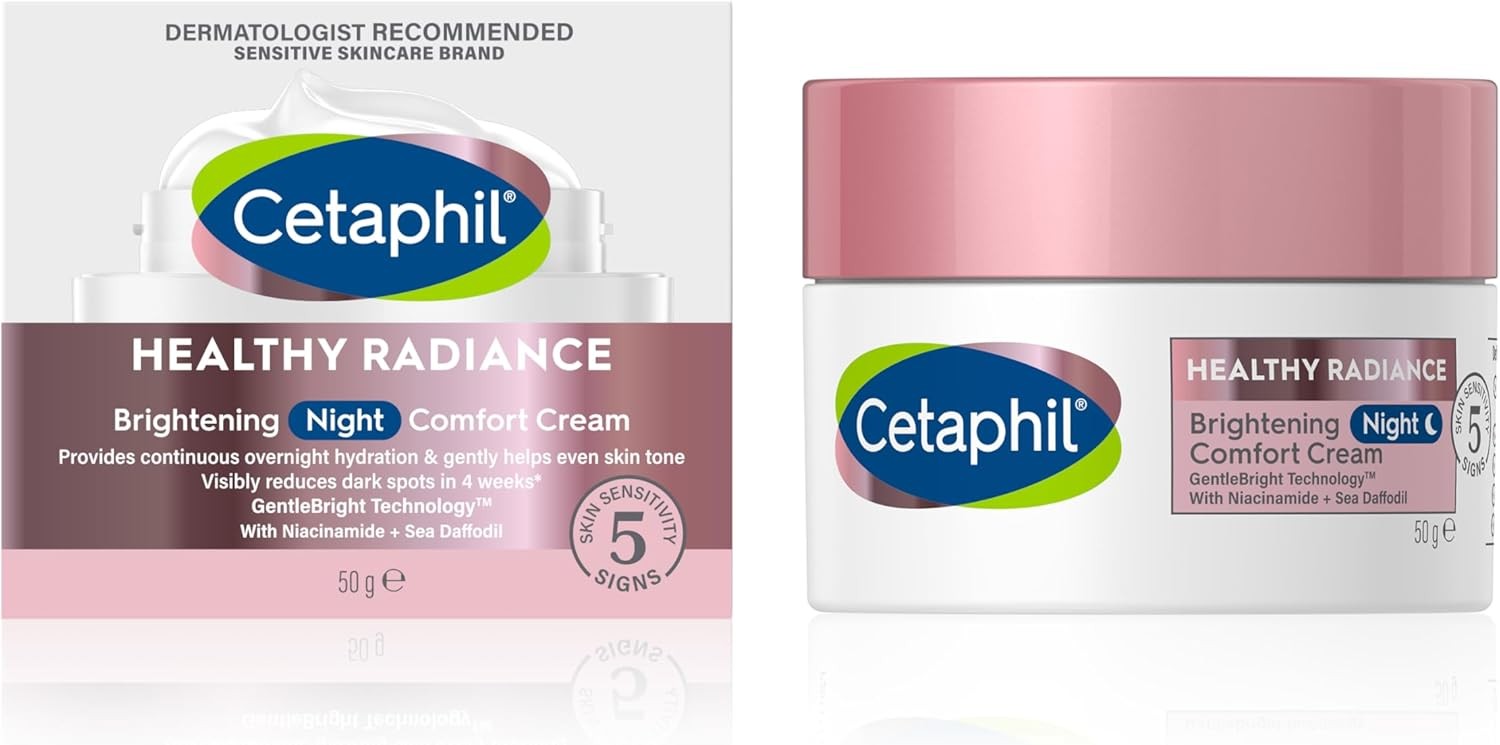 Cetaphil Night Cream, 50g, Healthy Radiance Face Brightening Moisturiser For Hy