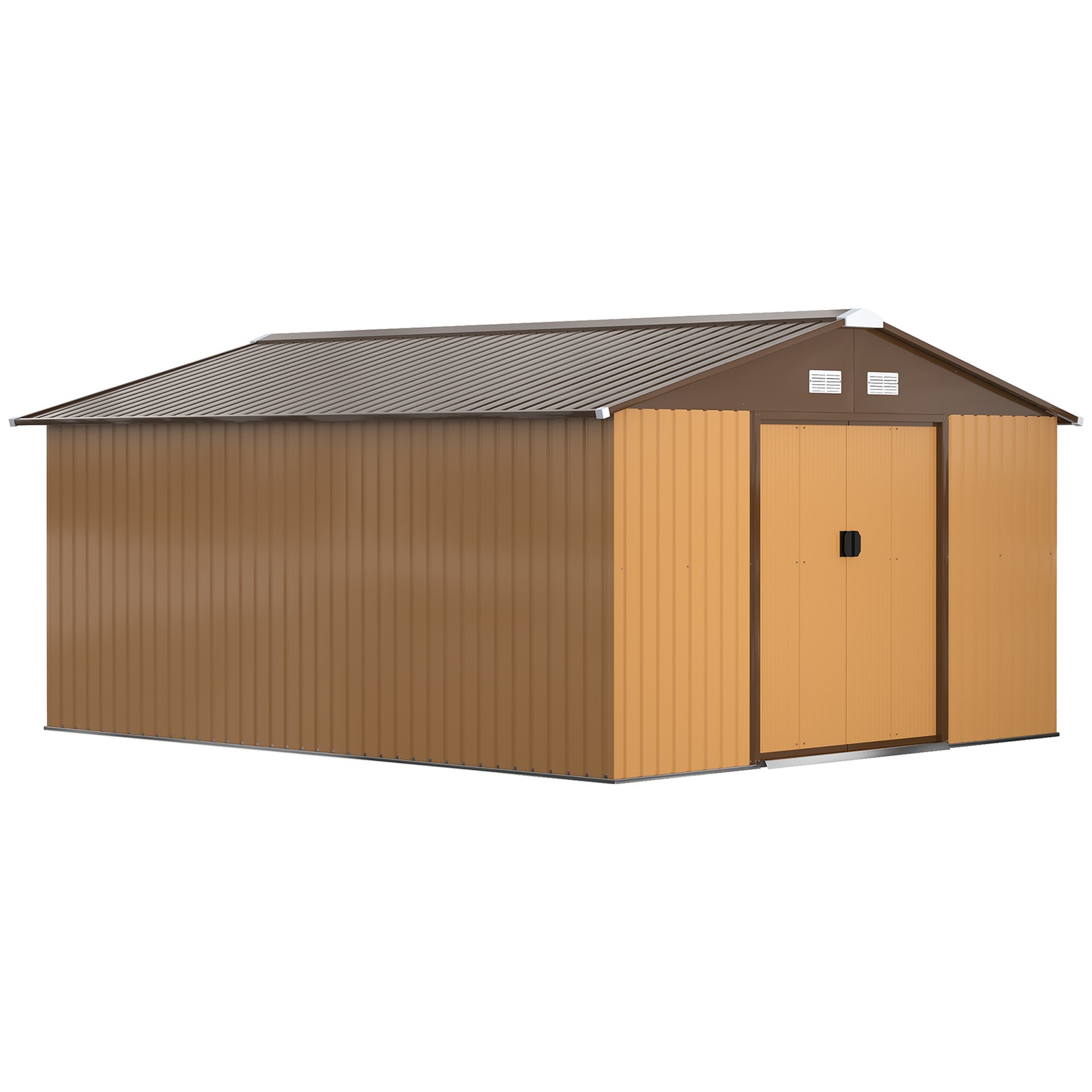 Outsunny 13 x 11ft Garden Shed Storage w/ Foundation Kit, Vent, Light Brown