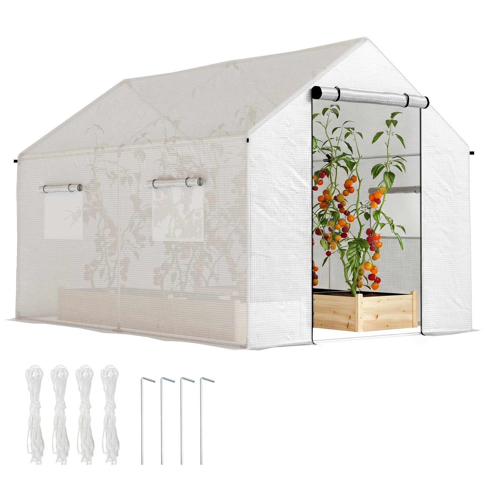 Outsunny Tunnel Greenhouse with PE Cover, Wide Door, 2 x 3 m, White