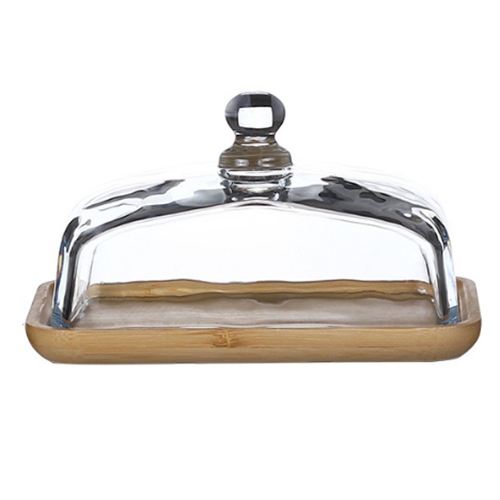 Bamboo Butter Dish with Glass Lid - Clear Butter Tray for8093