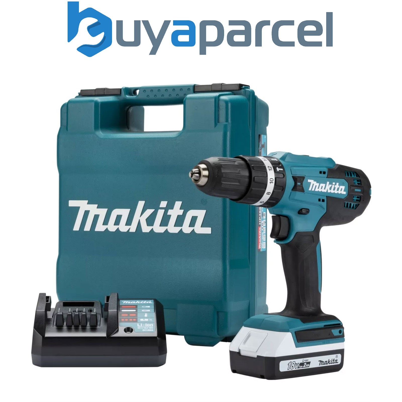 Makita 18v Lithium ion Cordless Combi Hammer Drill with 1x2.0 Batteries HP488DWA