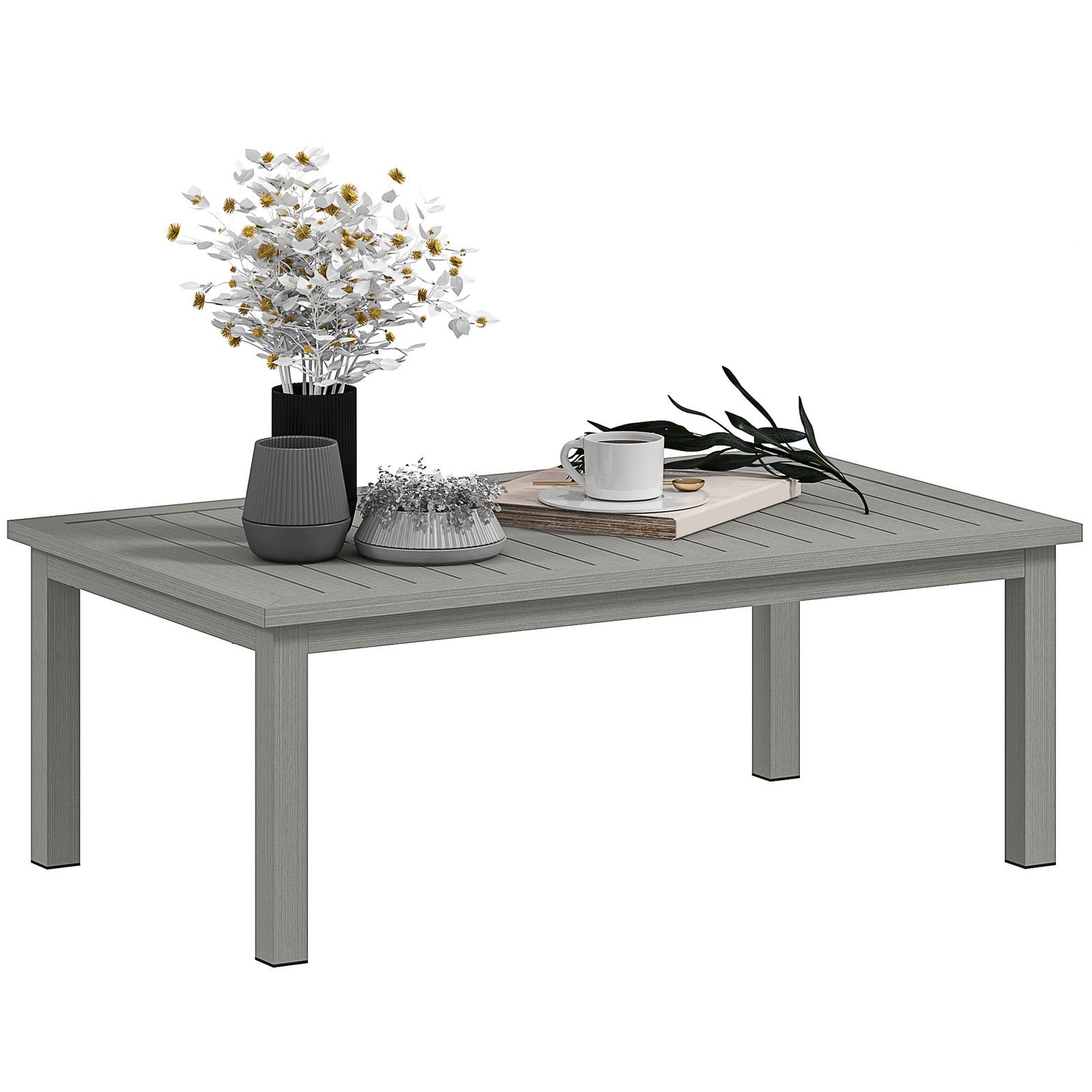 Outsunny Aluminium Outdoor Coffee Table Patio Table with Slat Top, Grey