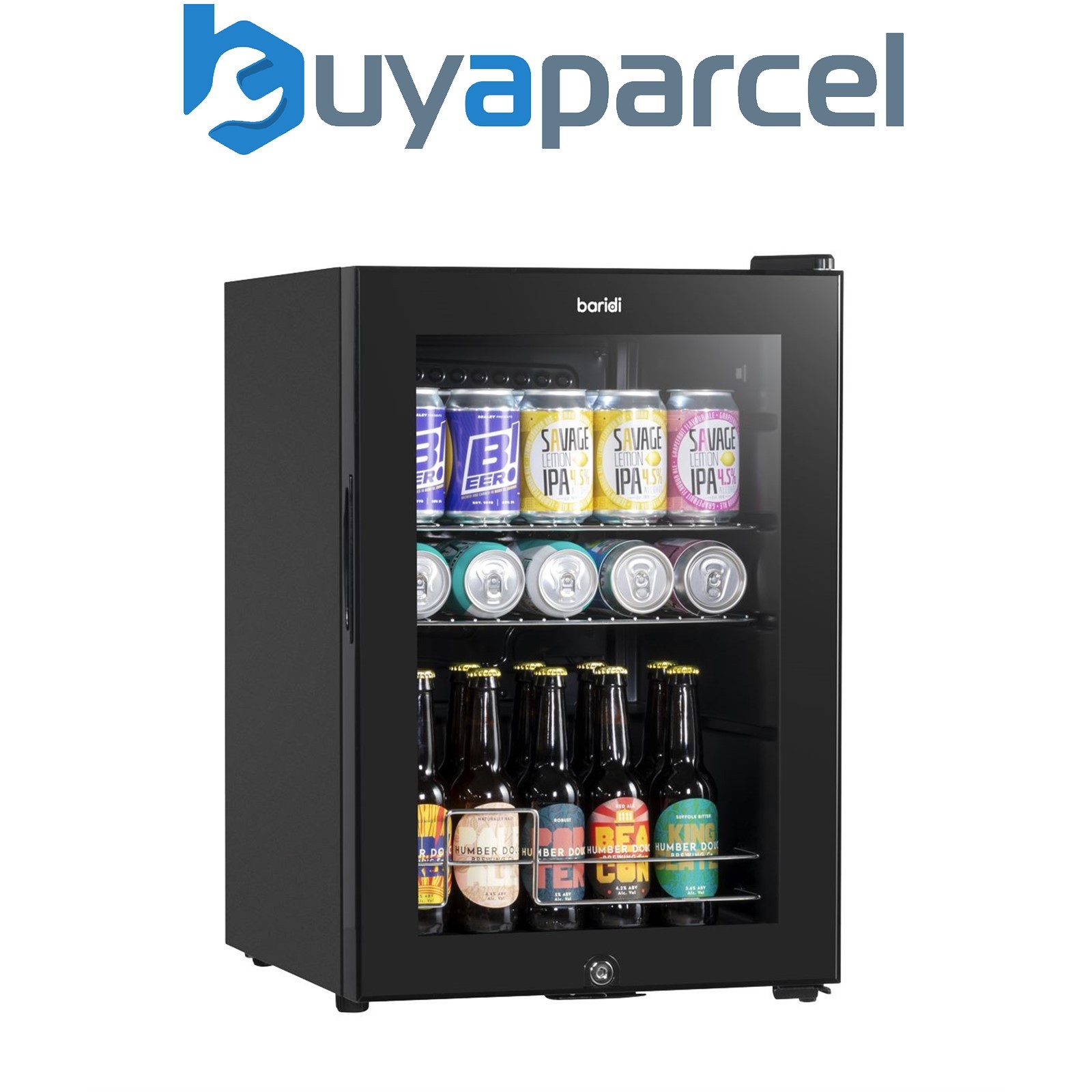 Sealey DH62 Baridi Beer & Drinks Fridge with LED Light, Black and Glass Door 60L