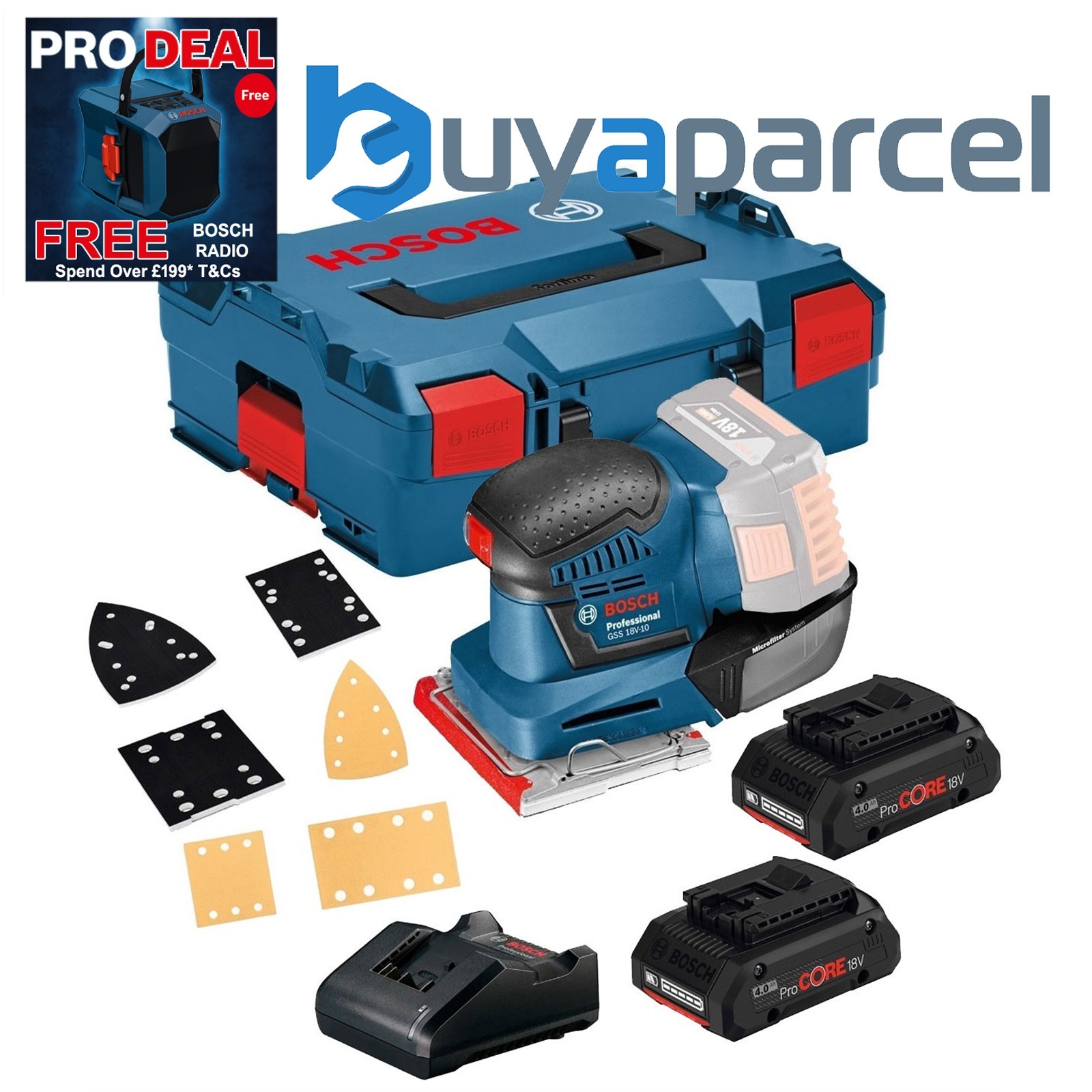 Bosch GSS18V-10 18v Multi Base Orbital Detail Sander +3 Plates 2 x 4ah Procore
