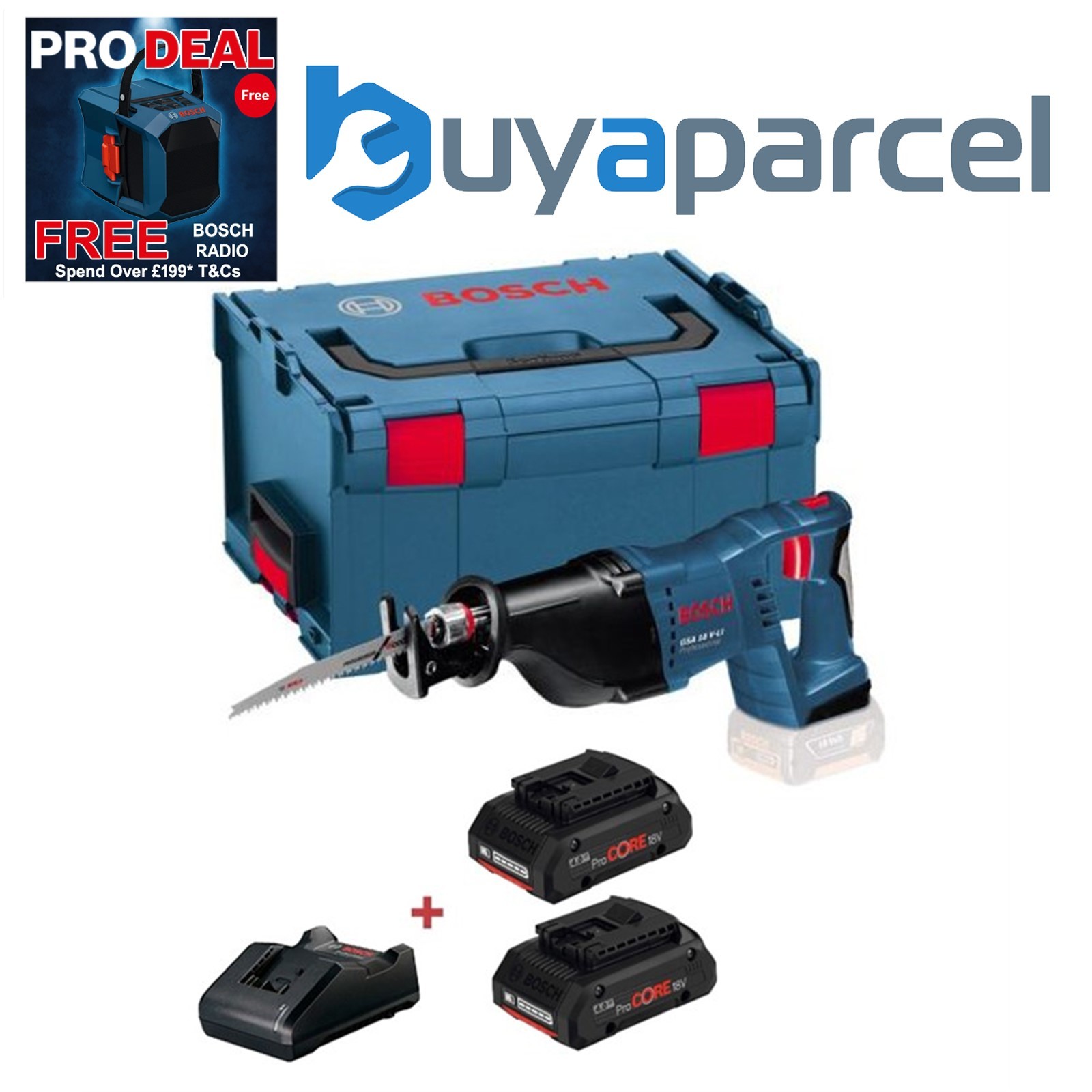 Bosch GSA 18V-LI 18v Reciprocating Sabre Saw GSA18V-LIN Lboxx + 2 x 4ah ProCore