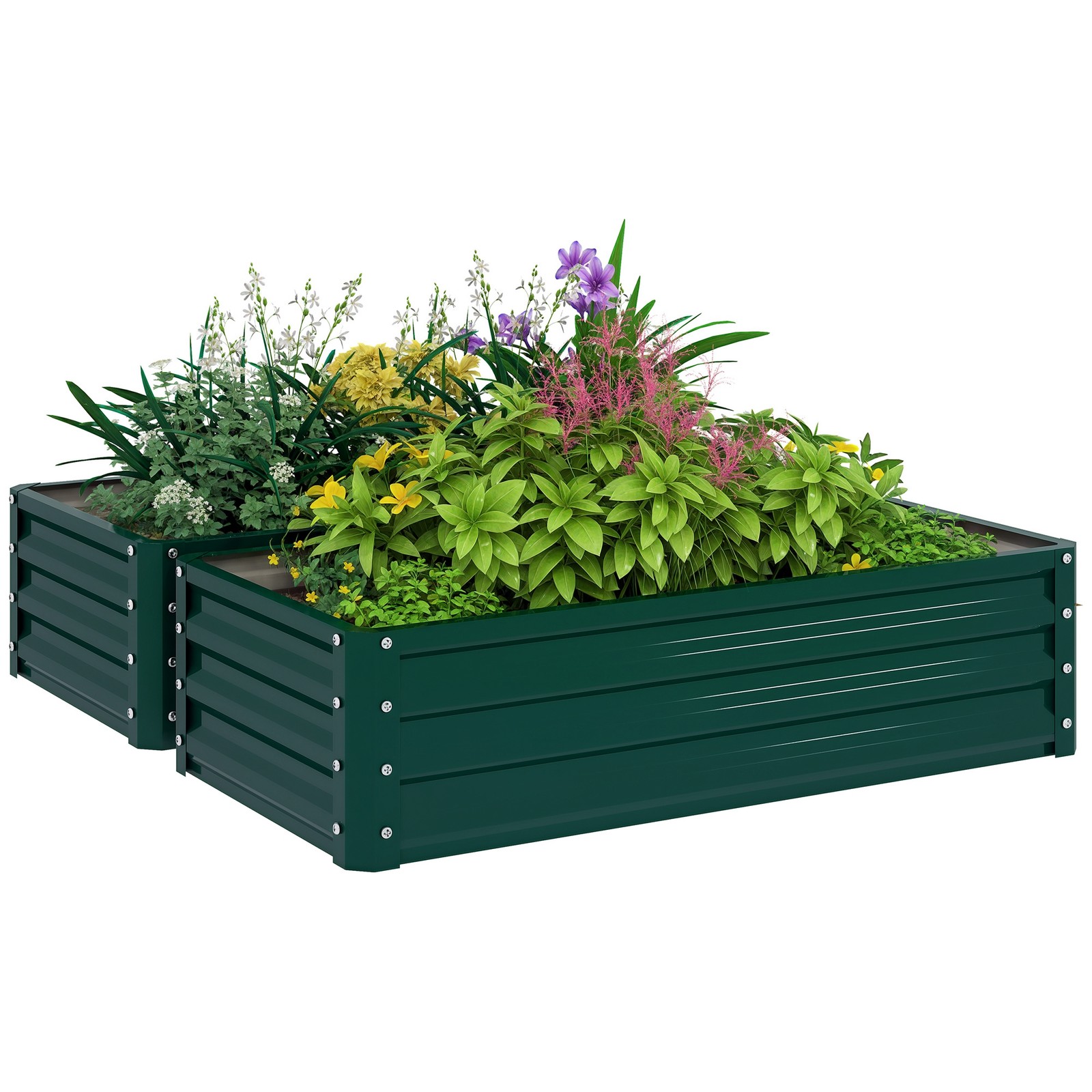 Outsunny Set of 2 Raised Garden Bed Elevated Planter Box for Flowers Green