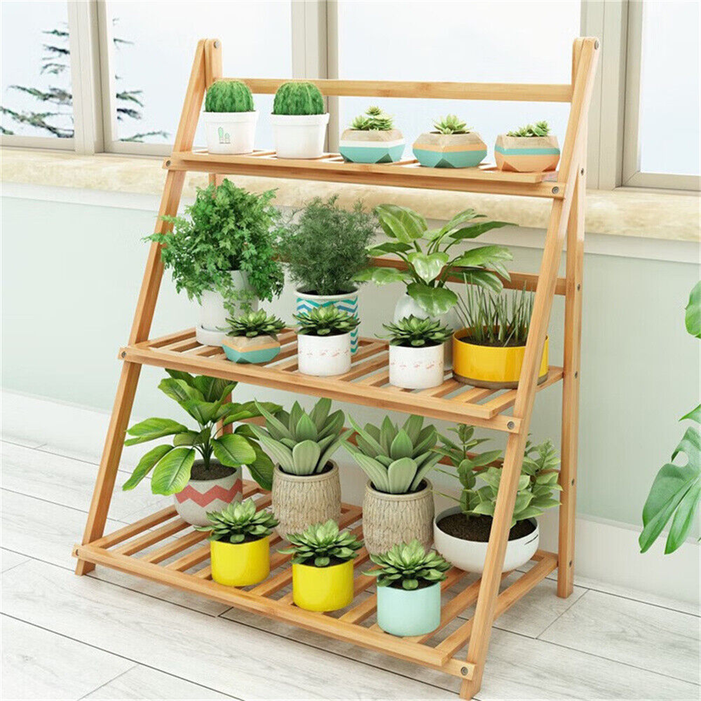 Height Adjustable Flower Steps Wooden Plant Ladder Lightweight Wood with Trellis