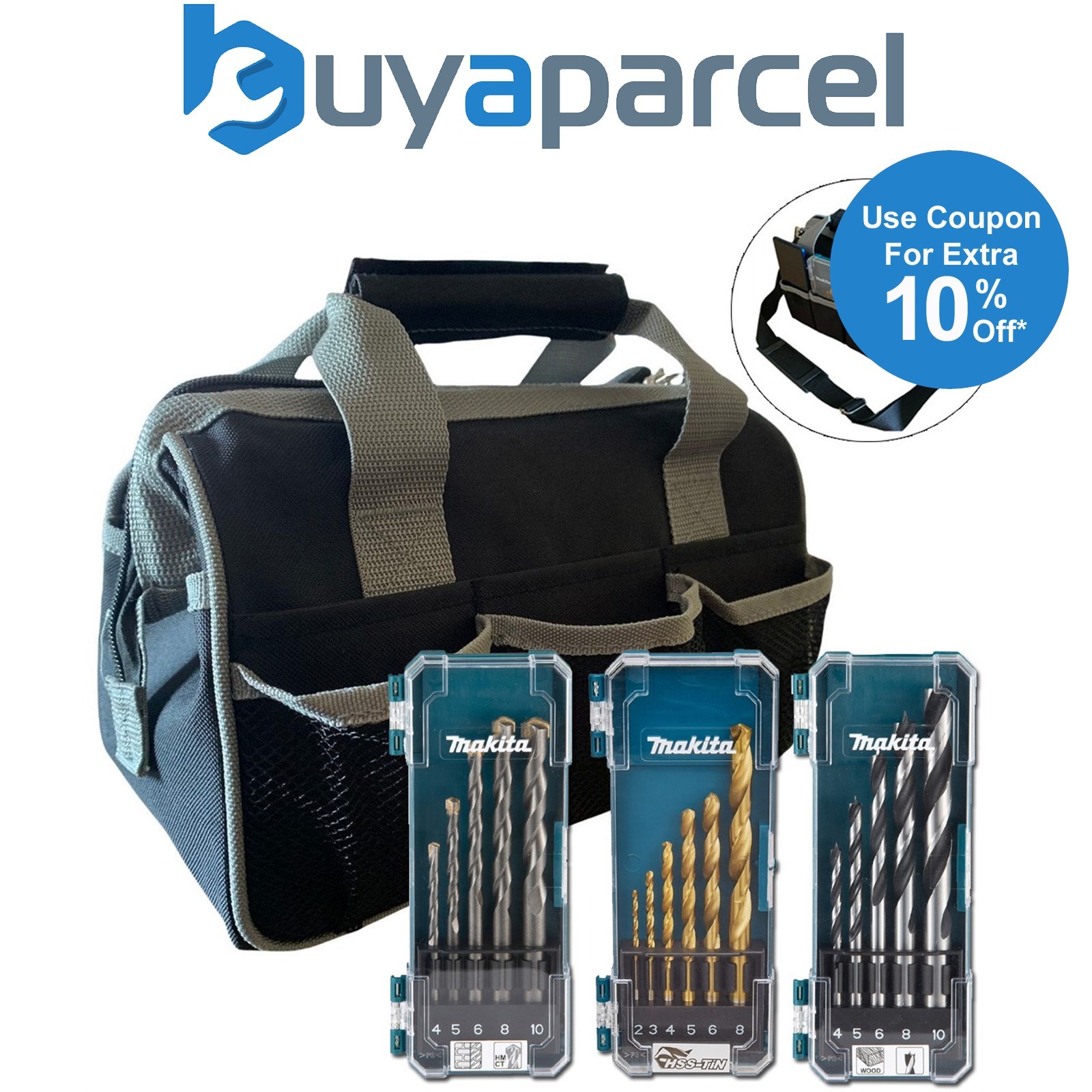 Makita 16 Piece HSS Metal Brad Point Wood TCT Masonry Mix Drill Bit Set + Bag