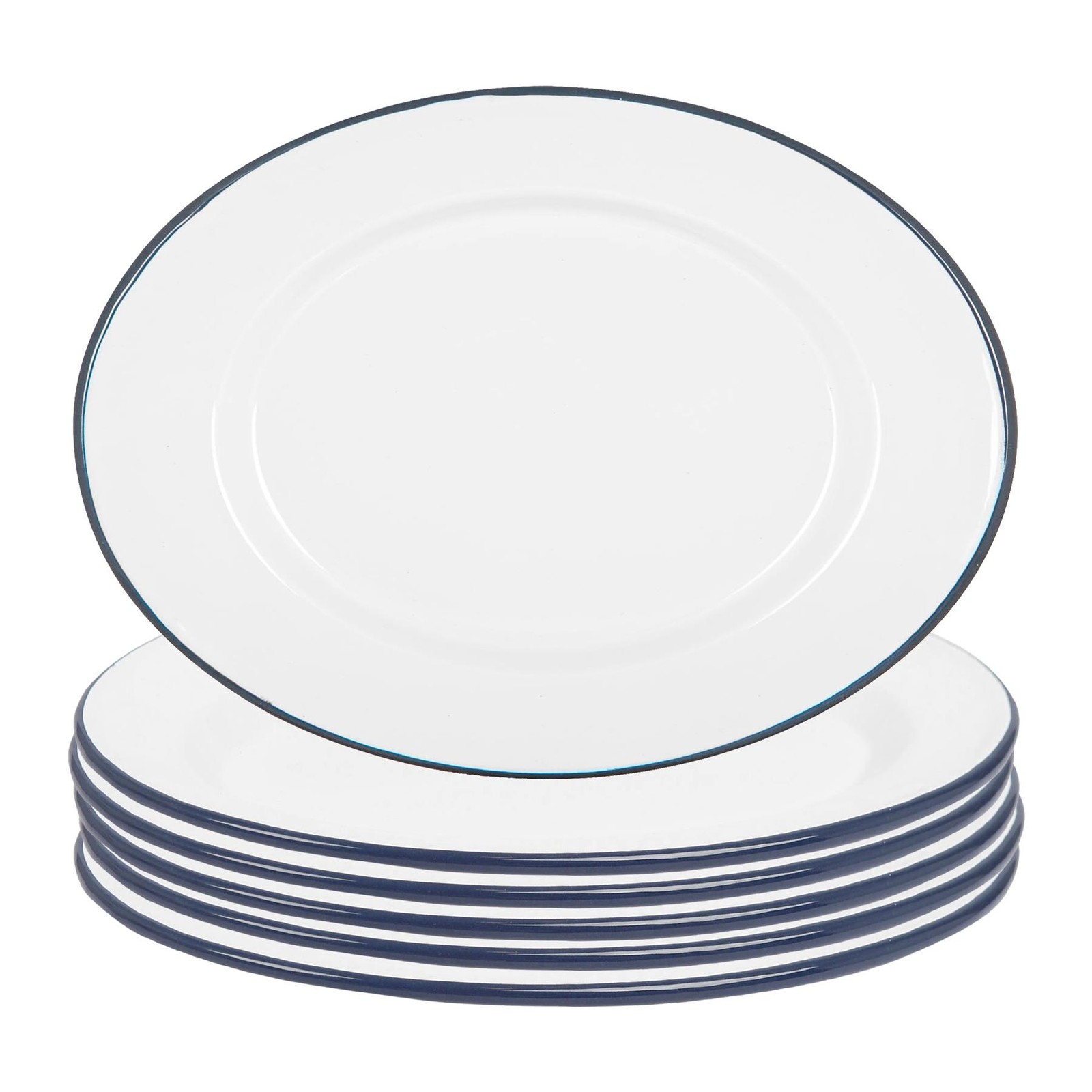 6x White Enamel Serving Platters 30.5cm x 22.5cm Blue Food Snack Tray Dish Plate