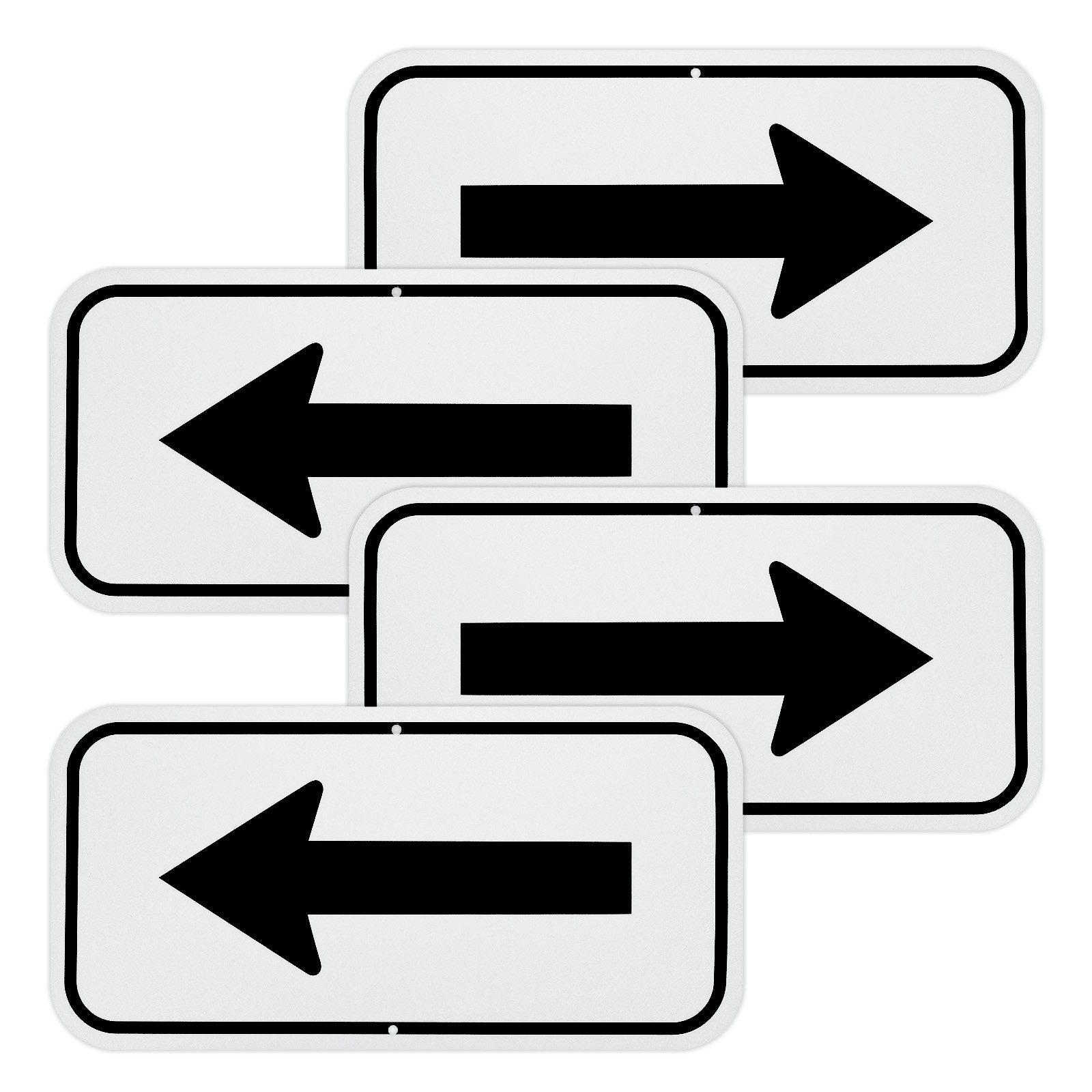 4-Pack 12" x 6" Black Aluminum Reflective One-way Arrow Sign [White/Black]