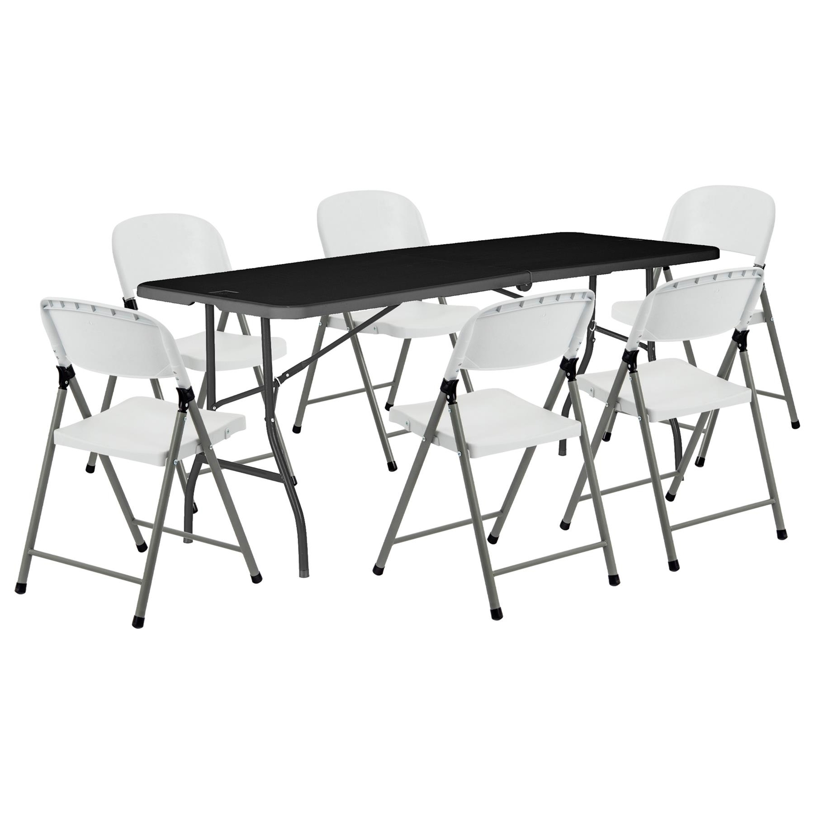 Folding Camping Picnic Table & Chair Set 180cm (6ft) Black Garden Furniture